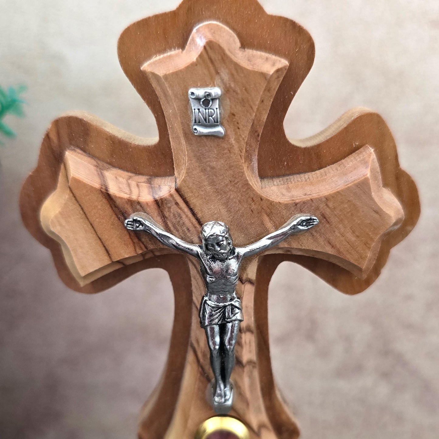 5.5" Standing Olive Wood Tabletop Crucifix of the Holy Land Handmade Table Cross, Catholic Wooden Crucifix, Religious Home Decor