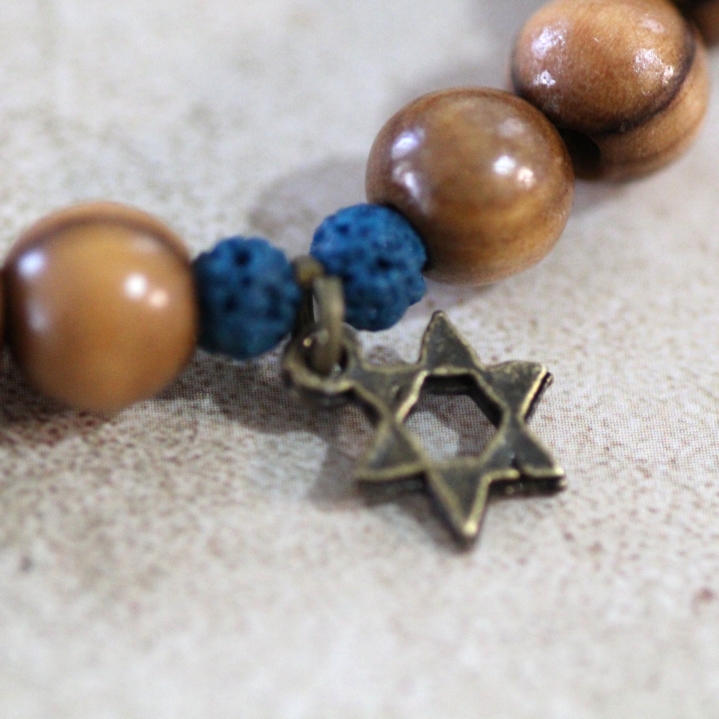Volcanic Lava Stone Beaded Bracelet, Olive Beads Protection Charm, Star of David Bracelet, Bar Mitzva Gift for him