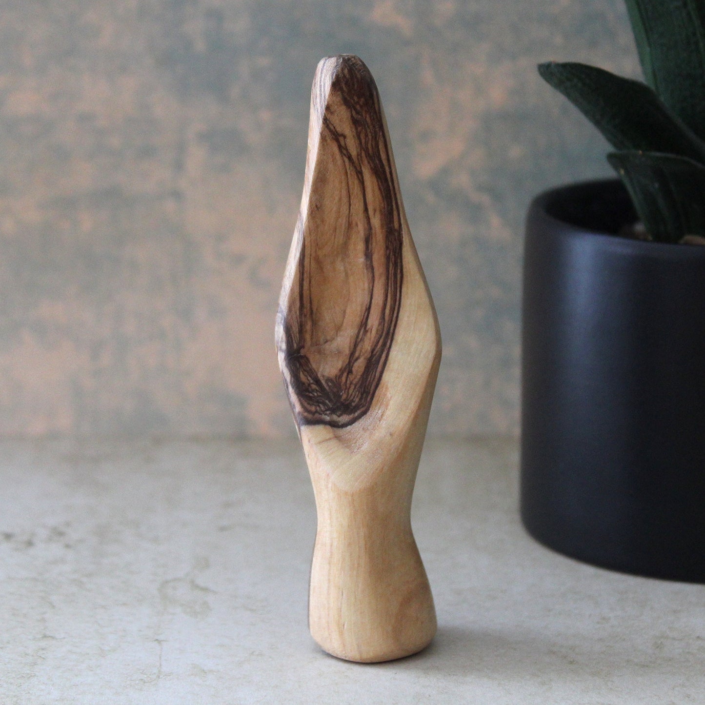 A Minimalist-Looking, Comforting Virgin Mary Statue, a Meditation Statue of Our Lady Made of Olive Wood, Hand Held St. Mary Sculpture