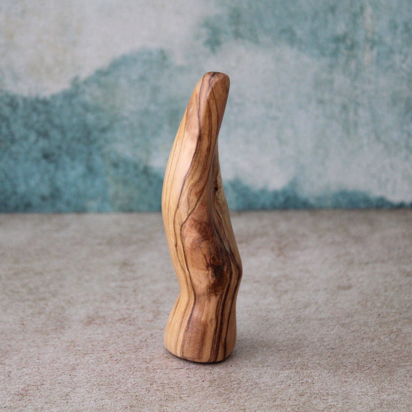 A Minimalist-Looking, Comforting Virgin Mary Statue, a Meditation Statue of Our Lady Made of Olive Wood, Hand Held St. Mary Sculpture
