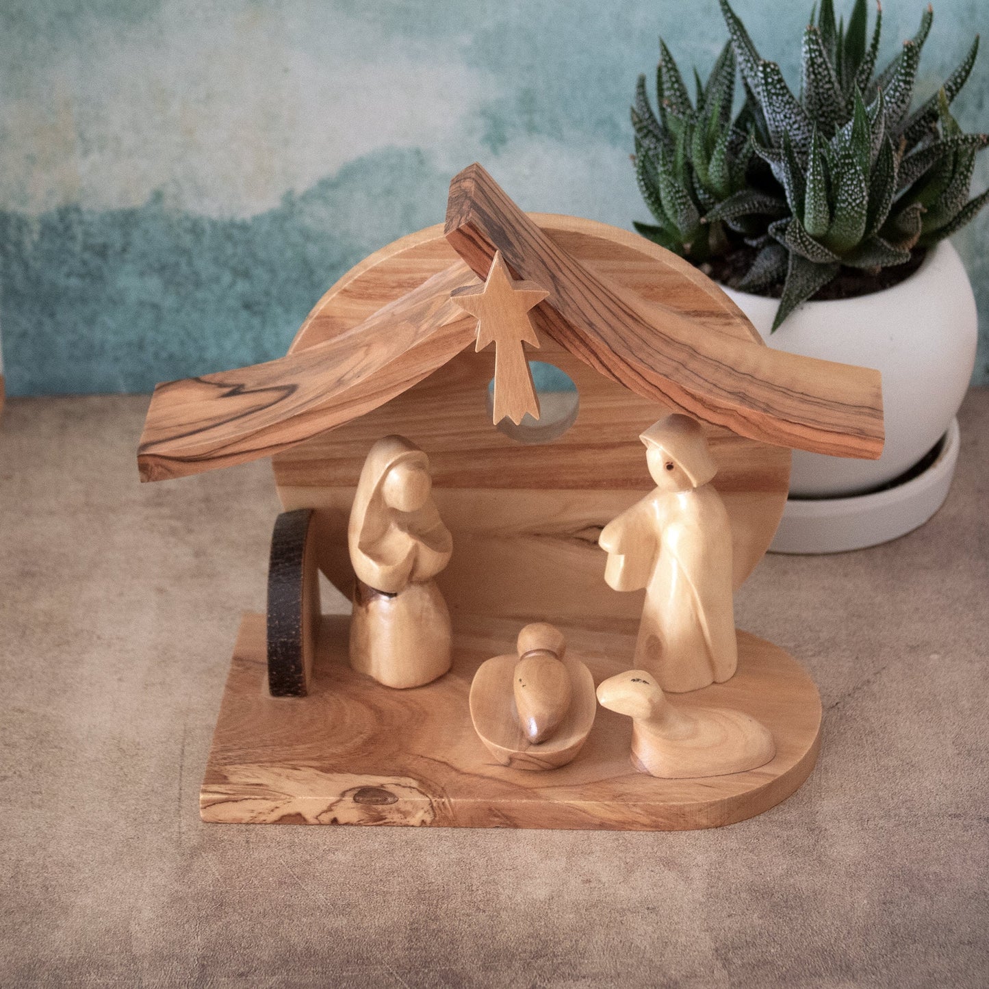Cherish Christmas: Hand-Carved Olive Wood Nativity Set | Holy Land Stable | Gift the Divine Nativity Scene Set of 5 | Christian Nativity