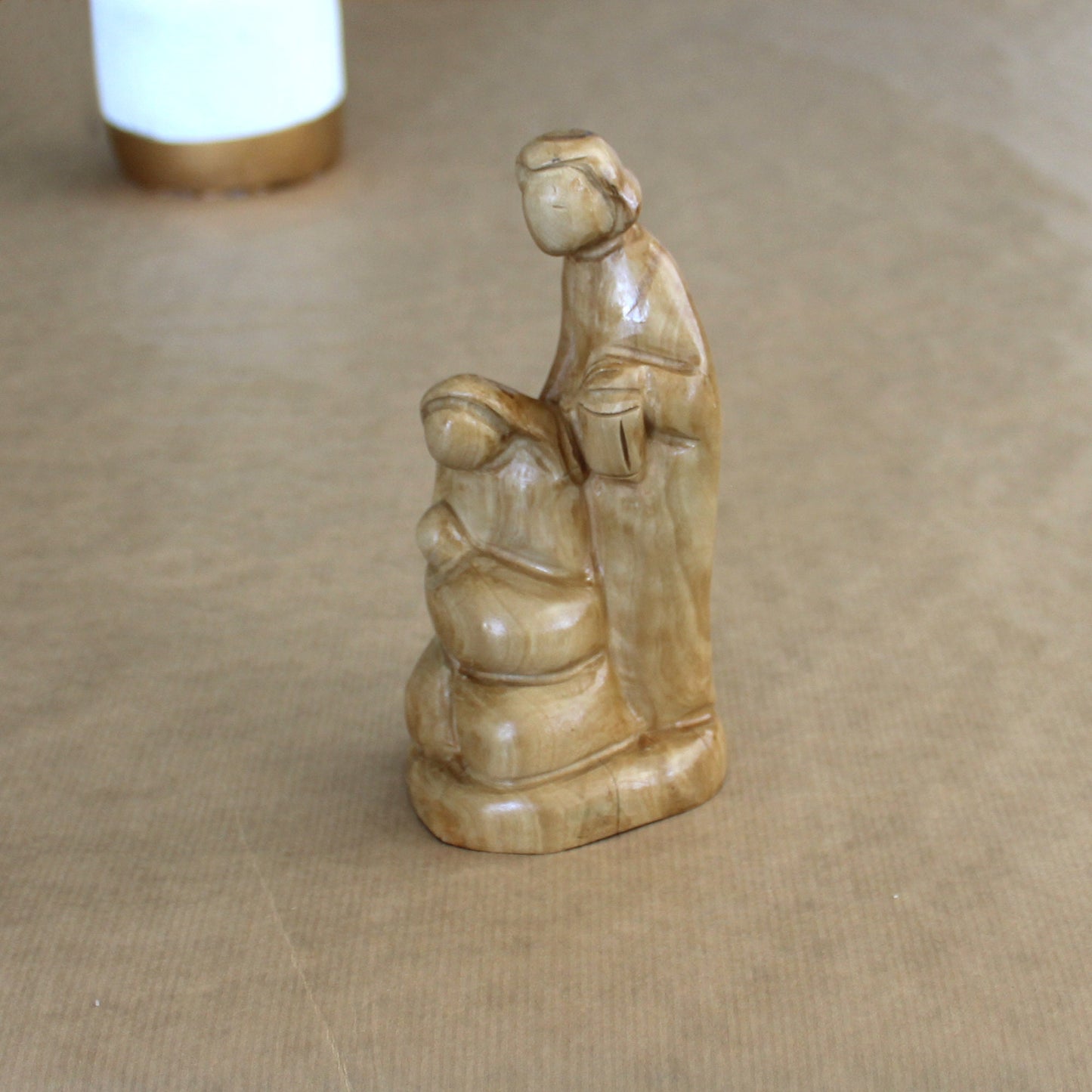 Handcrafted Olive Wood Holy Family Sculpture - Religious Gift, Housewarming Decor Gift