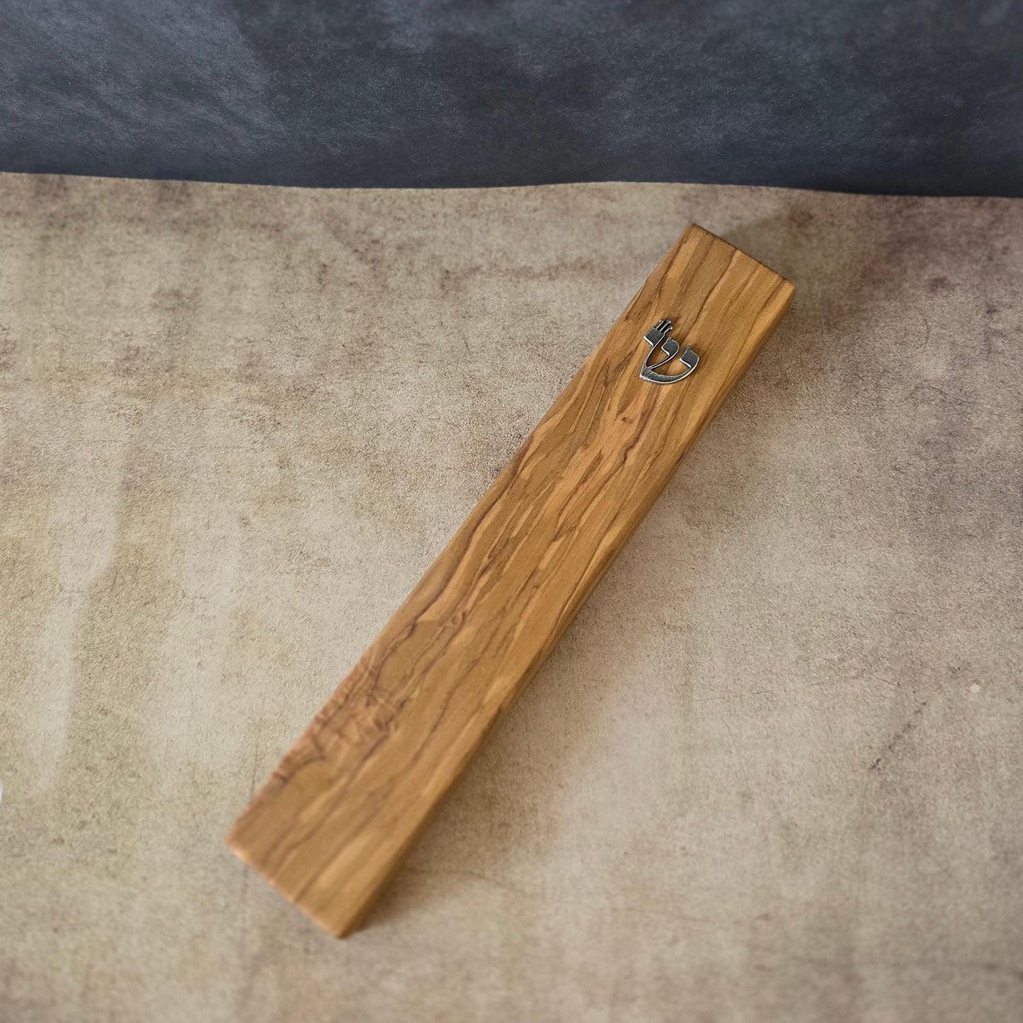 8.6" / 22cm Olive Wood Mezuzah with Silver Shin & a Scroll, Handcrafted Jewish Door Blessing, Perfect Housewarming Gift, Traditional Judaica