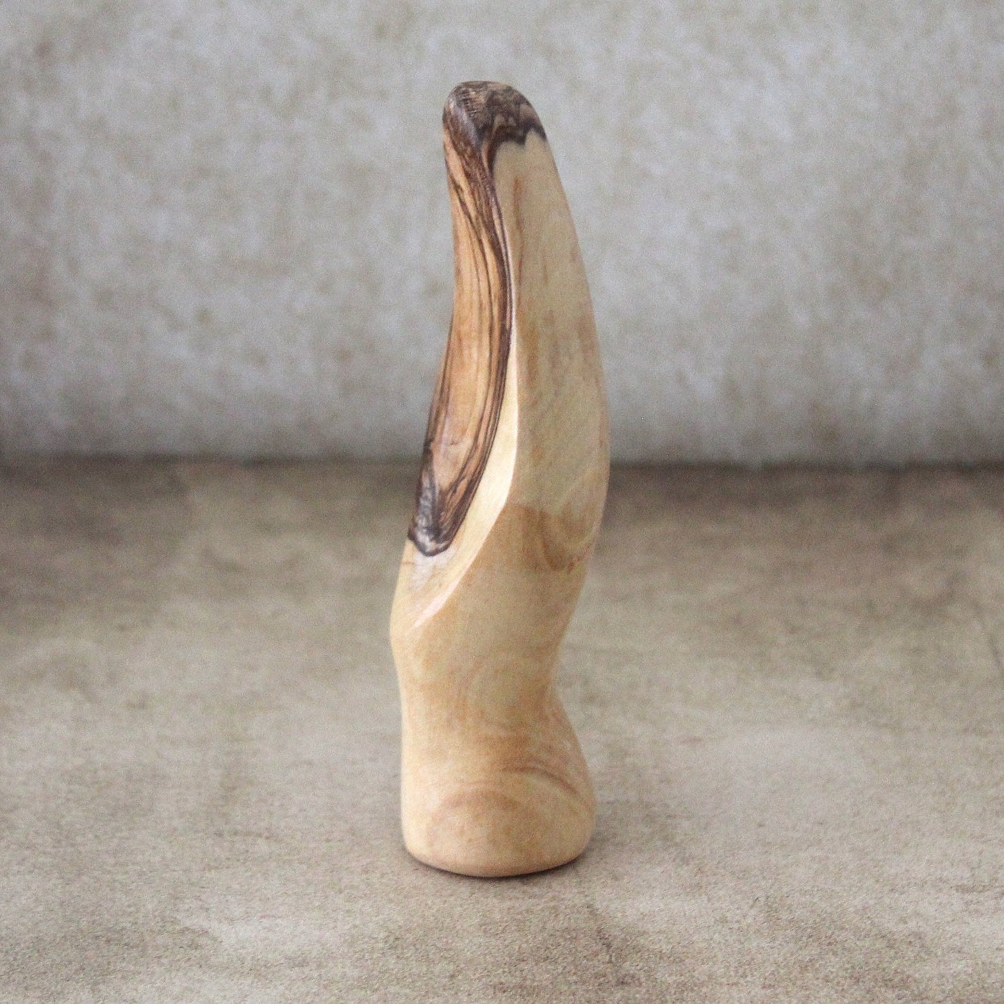A Minimalist-Looking, Comforting Virgin Mary Statue, a Meditation Statue of Our Lady Made of Olive Wood, Hand Held St. Mary Sculpture