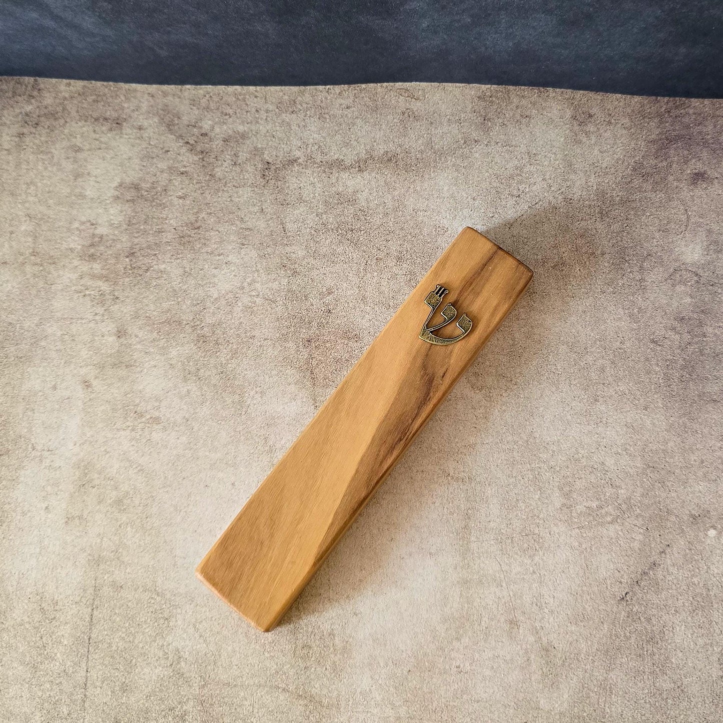 5.5" / 14cm Natural Olive Wood Mezuzah - Bronze Hebrew Shin Letter - Wedding Gift - Traditional Home Protection