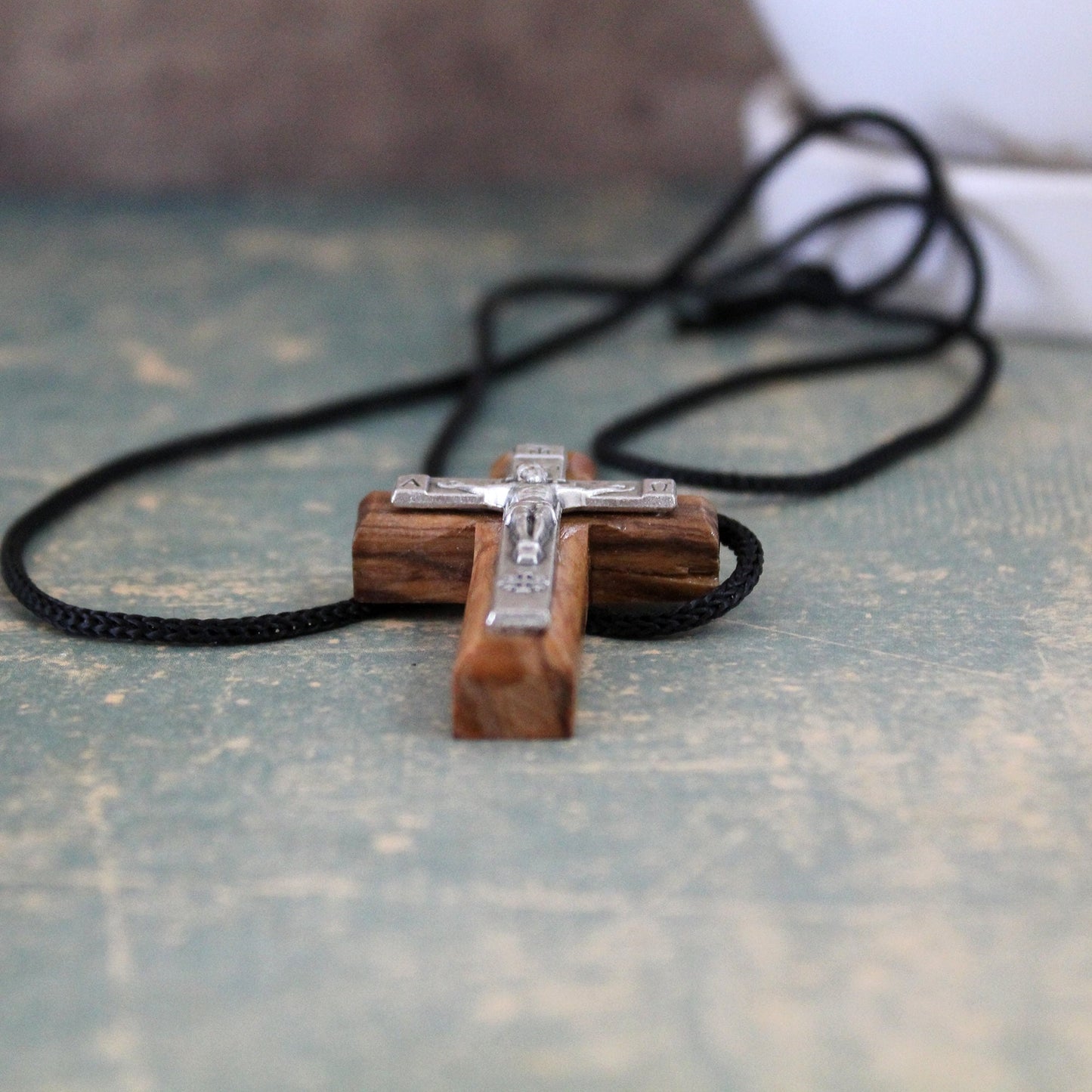 Handmade Natural Olive Wood Cross Metal Crucifix, Wooden Cross Jerusalem Holy Land, Catholic Christian Religious Gift, Crucifix Necklace