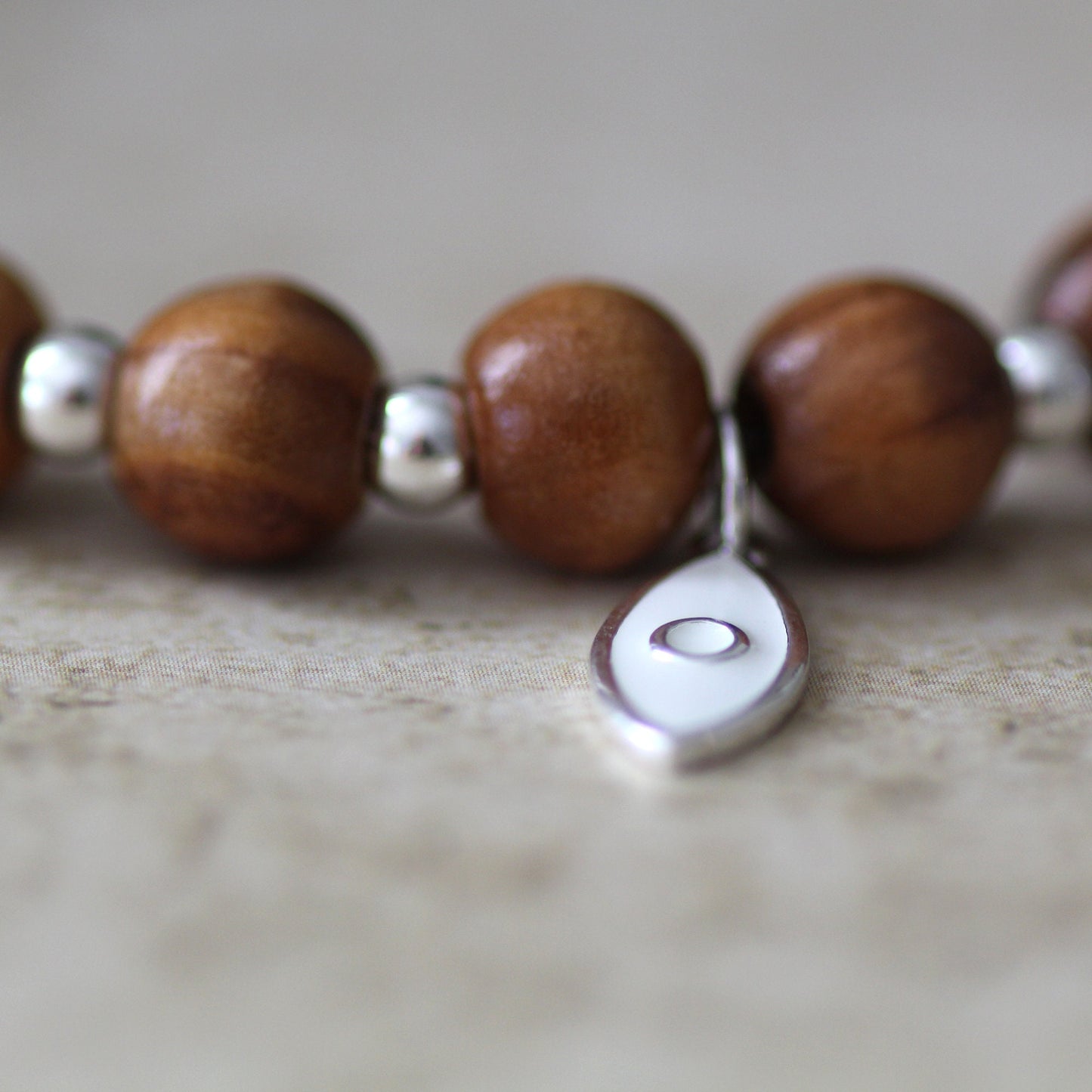 925 Silver Beads with White Fish, Olive Wood Beads Round Bracelet, Trendy Bracelet for Mother's Day, Christmas Gift