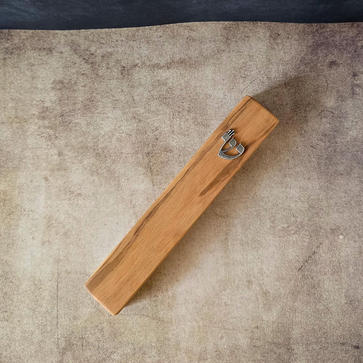6.7" / 17cm Olive Wood Mezuzah Case with Silver Shin & Scroll - Elegant Jewish Doorpost Blessing - New Home Gift