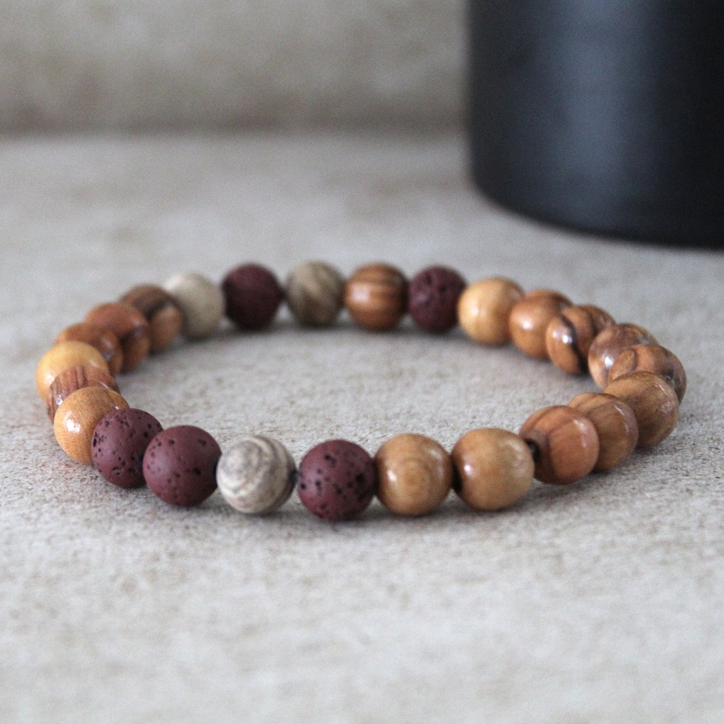 Unisex Jasper and Olive Wood Beads Bracelet for Strength and Protection - Handcrafted Hebrew Jewelry from Israel