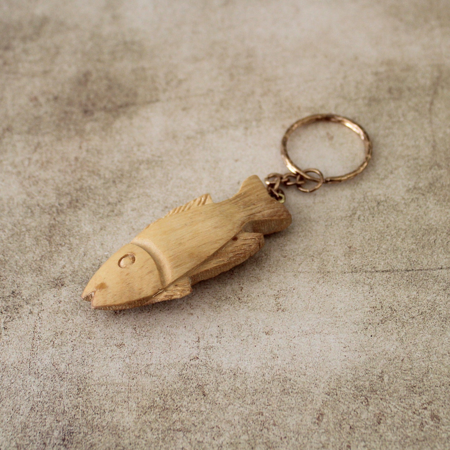 Two Wooden Fish Keychain, Olive Wood Fish Keychain, Fish Keyring for Luck, Handmade Olive Wood Keychain Carved Made in Jerusalem Holy Land