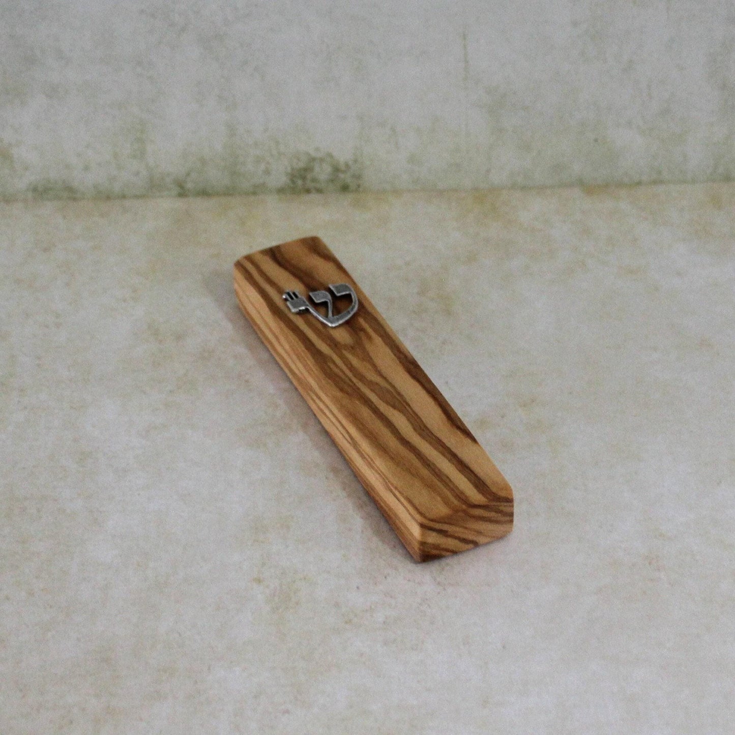 4.7" / 12cm Olive Wood Mezuzah with Silver Hebrew Shin - Authentic Jewish Door Blessing - Perfect New House Gift - Natural Wood