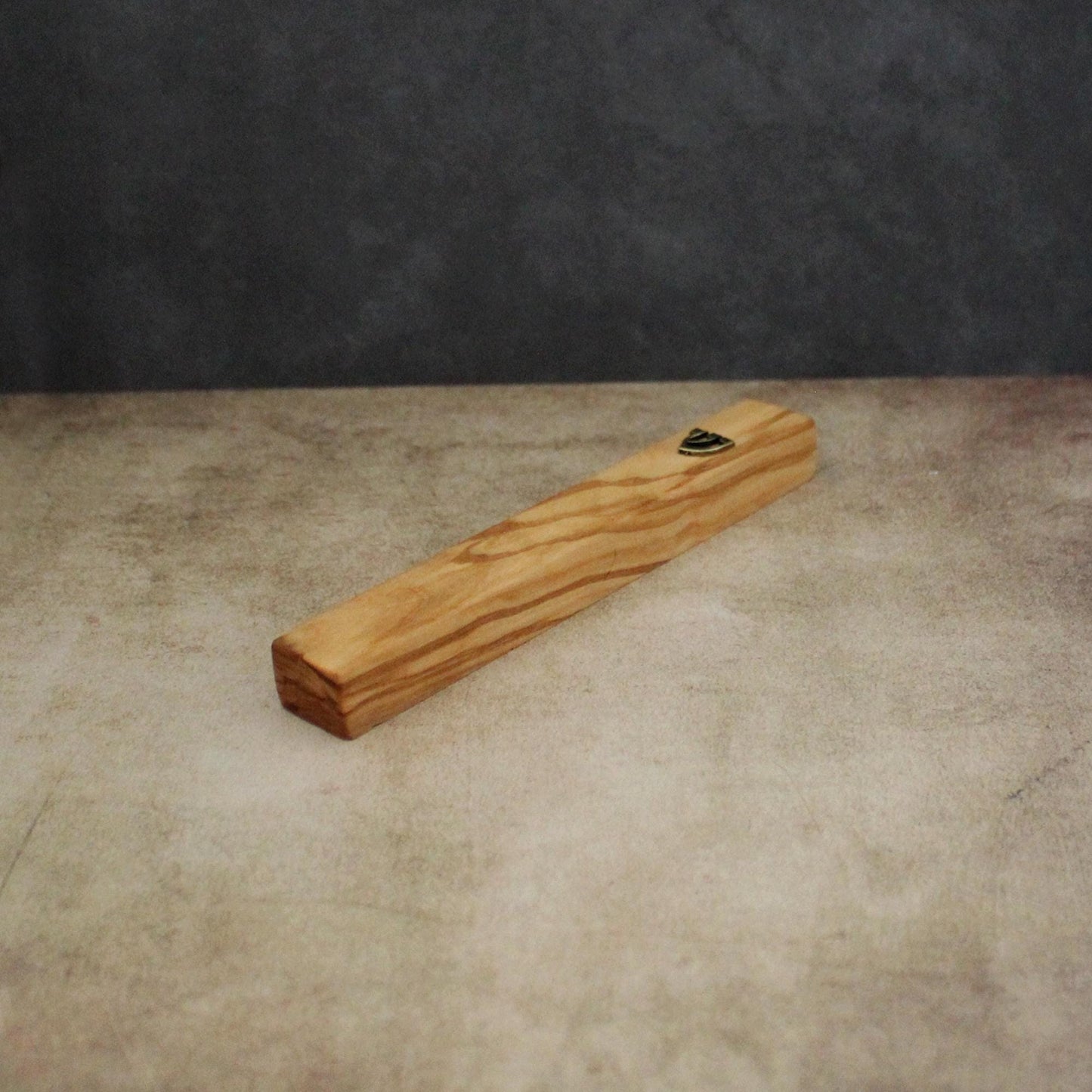 14cm / 5.5" Olive Wood Mezuzah Case from Jerusalem With the Letter "SHIN" in Bronze, Gift for Jewish Housewarming, Scroll Up to 12cm / 4.72"