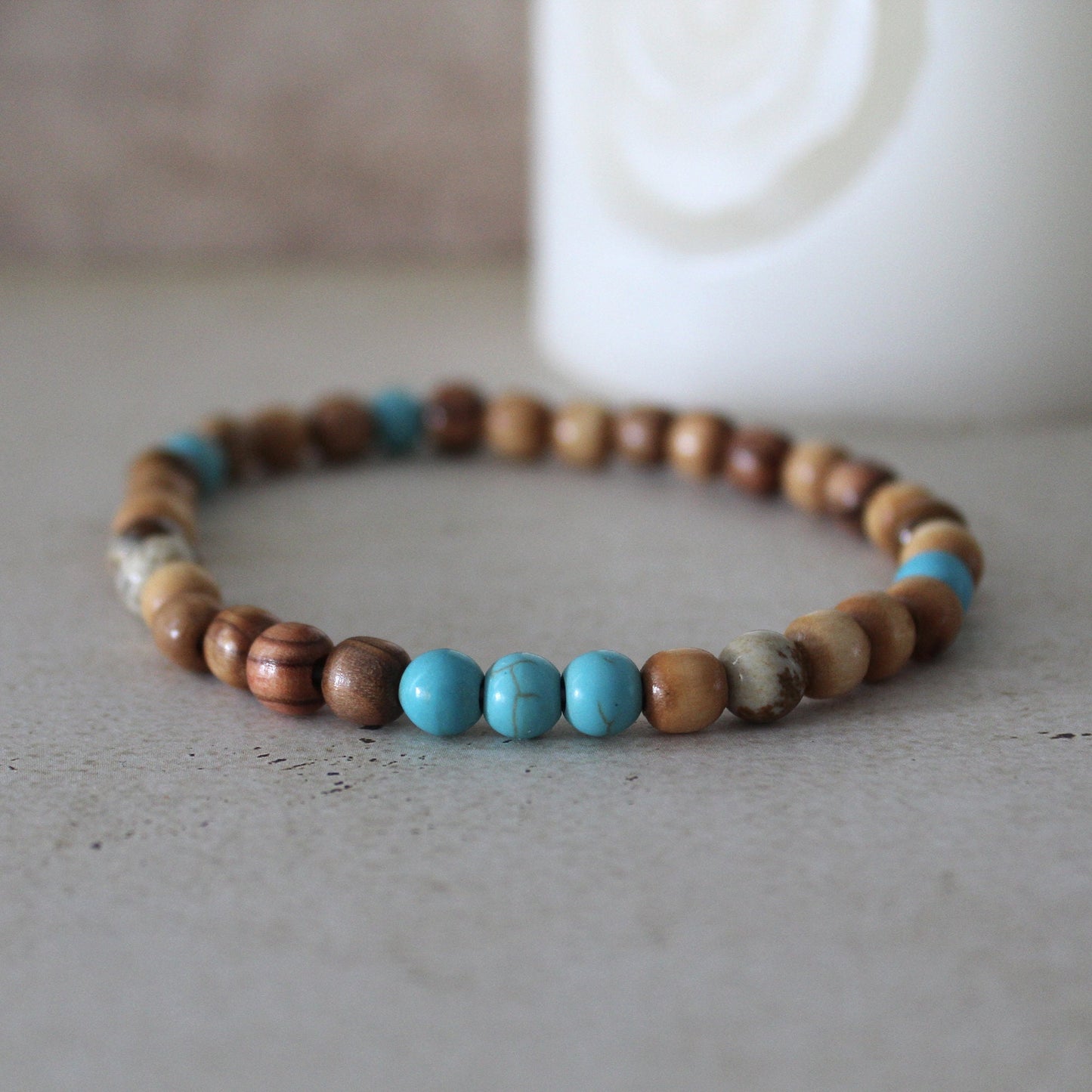 Olive Wood and Jasper and Crystal Bead Stretch Bracelet - Handcrafted Hebrew Jewelry from Israel