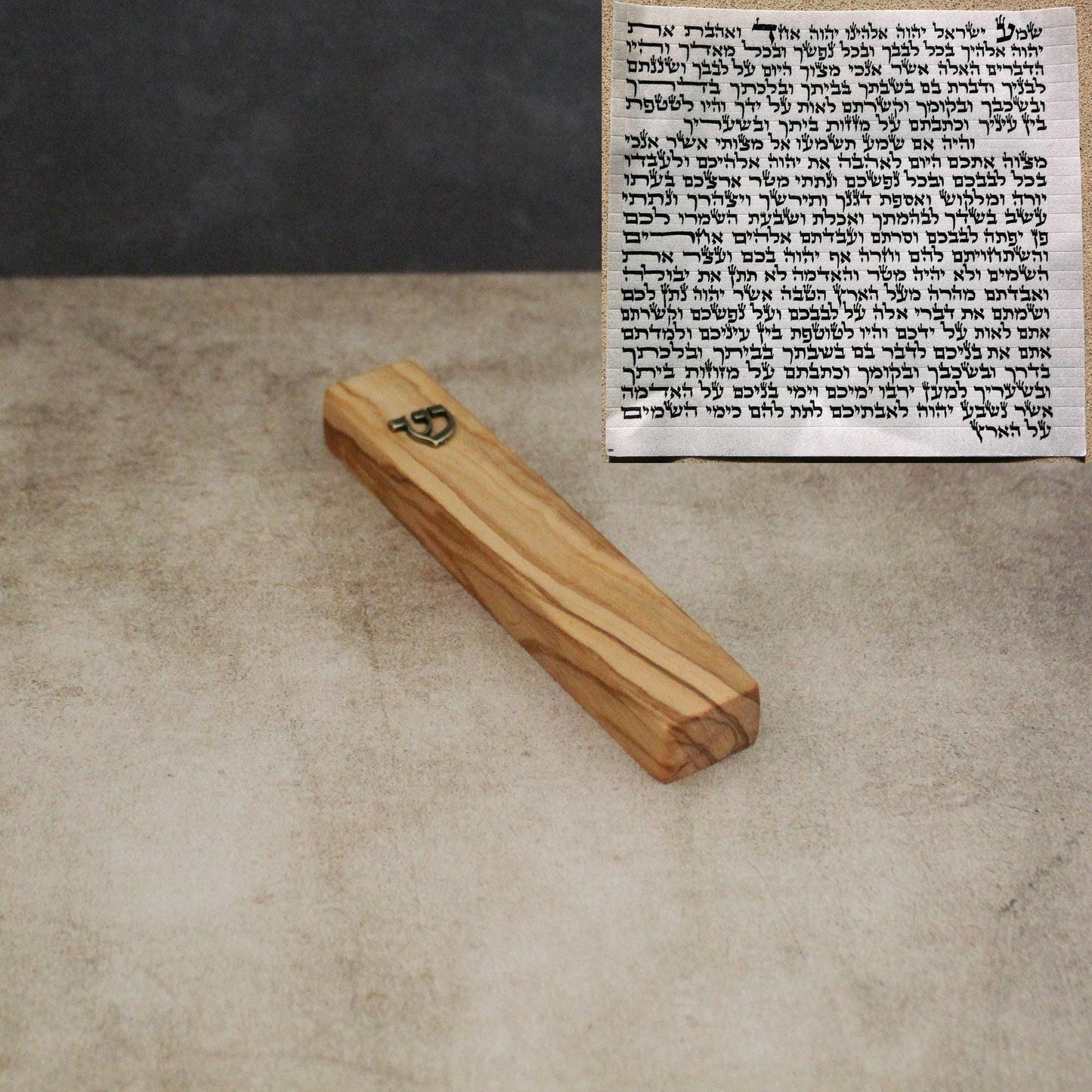 10cm, Small Mezuzah Case With Shin in Bronze & Kosher Scroll (7cm) From Jerusalem, Olive Wood Mezuzah Gift for Jewish Housewarming
