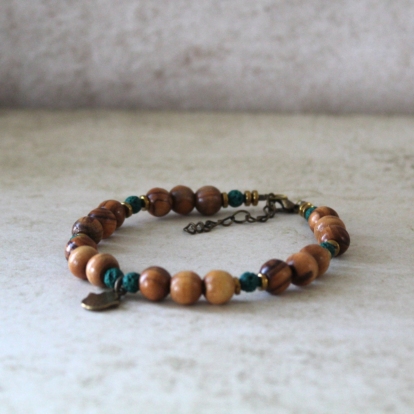 Love's Embrace: Turquoise Chakra Anklet - A Healing Gift for Him and Her, Handcrafted with Olive Wood and Lava Beads, Made in Israel