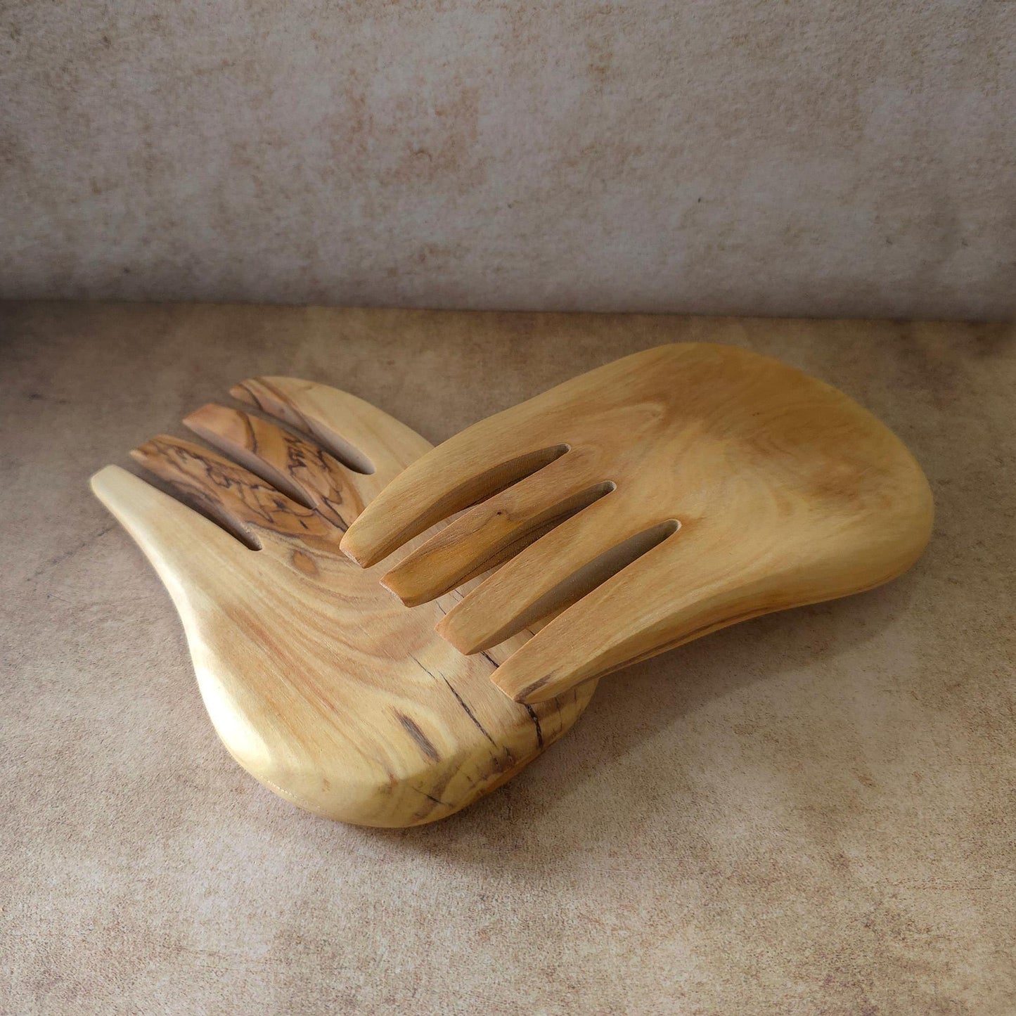 Rustic Handmade Kitchen Cooking Utensils, Salad Mixing Serving Olive Wood Utensils for Christmas Gifts or Mother’s Day Gift, Wooden Utensils