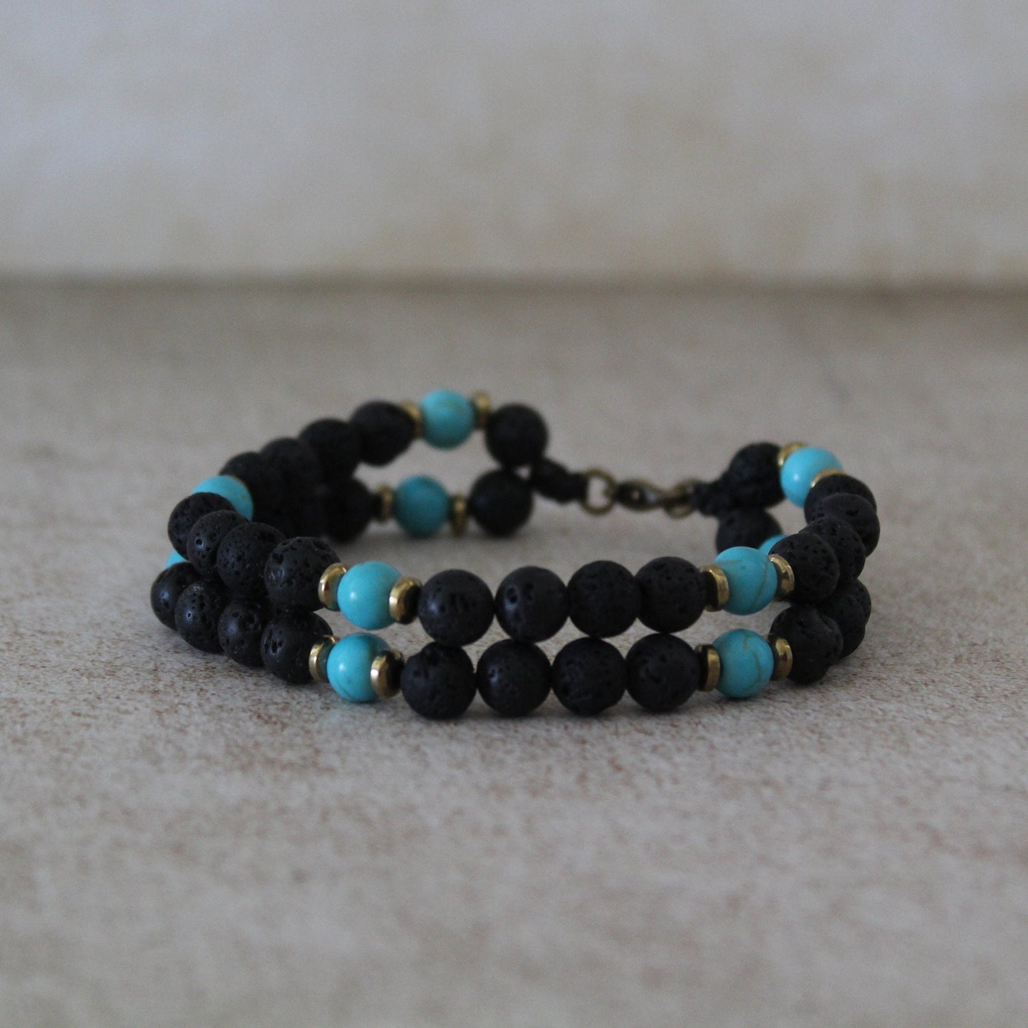 Men’s Double Bracelet Black Bracelet Lava Stone and Turquoise Beads Bracelet Gemstone Bracelet Onyx Bracelet Beaded Bracelet Black Bracelet.