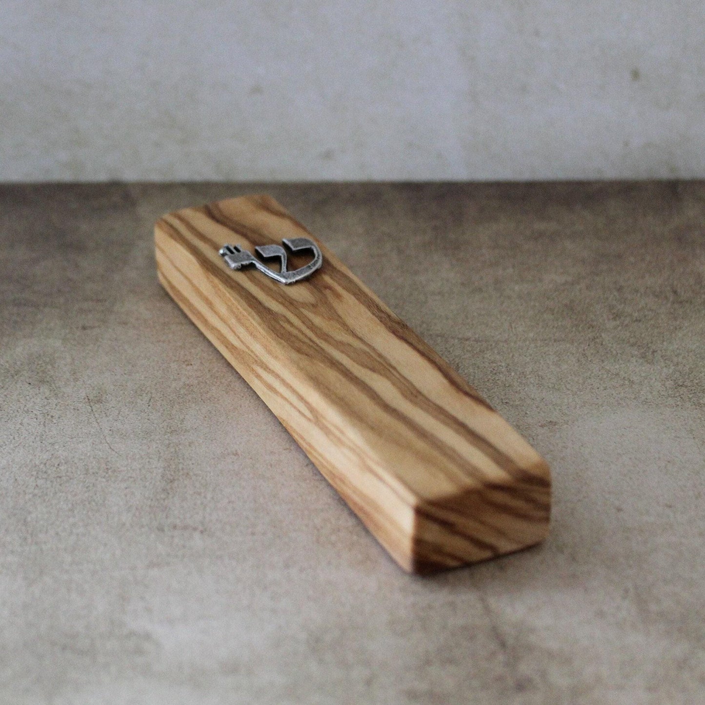 4.7" / 12cm Olive Wood Mezuzah with Silver Hebrew Shin - Authentic Jewish Door Blessing - Perfect New House Gift - Natural Wood