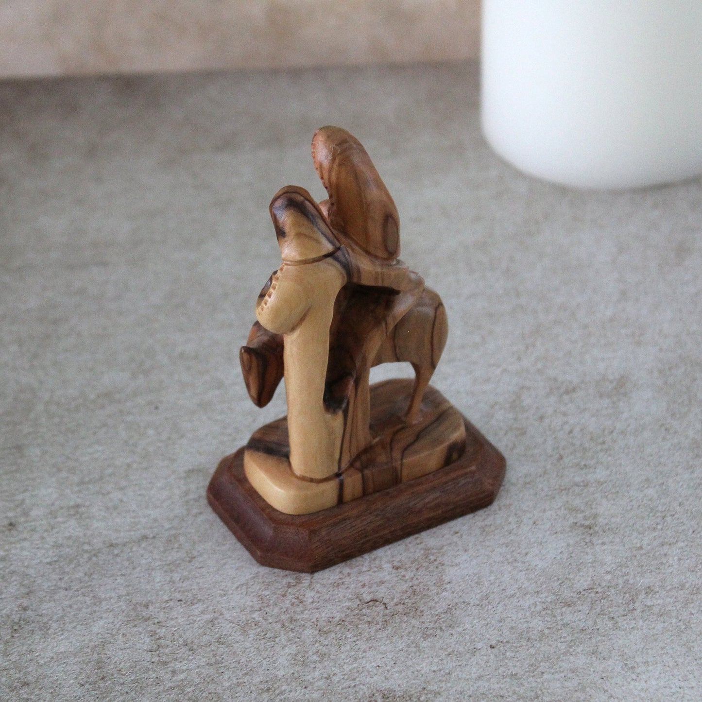 Hand Carved Faceless Wooden Sculpture of Joseph, Maria, and Jesus Fleeing to Egypt. Religious Home Décor Statue, Religious Gift & Home Decor