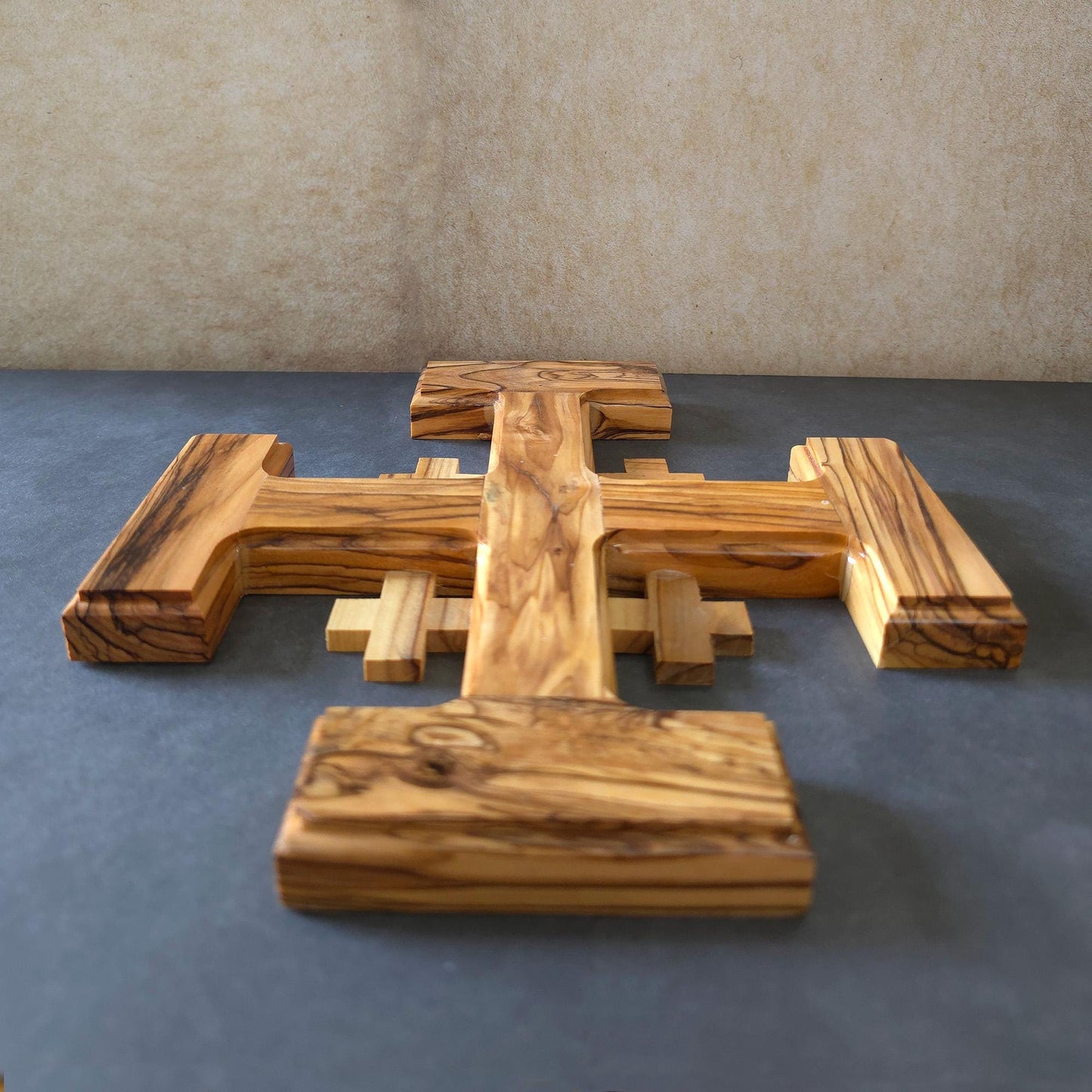 8" Olive Wood Jerusalem Cross, Hand Crafted Wooden Cross from holy land Jerusalem, Religious Gift, New Home Gift, And Home Decor
