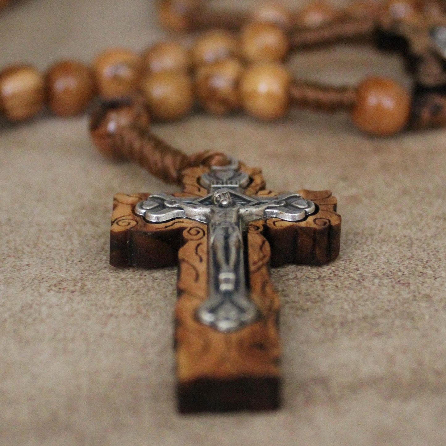 Set of Two 8-9mm Olive wood Beads Rosaries, Handmade Cross Necklace Rosary in the Holy Land, Catholic gift, 5 Decade Rosary Necklace