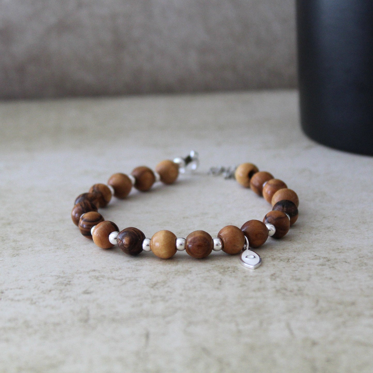 925 Silver Beads with White Fish, Olive Wood Beads Round Bracelet, Trendy Bracelet for Mother's Day, Christmas Gift