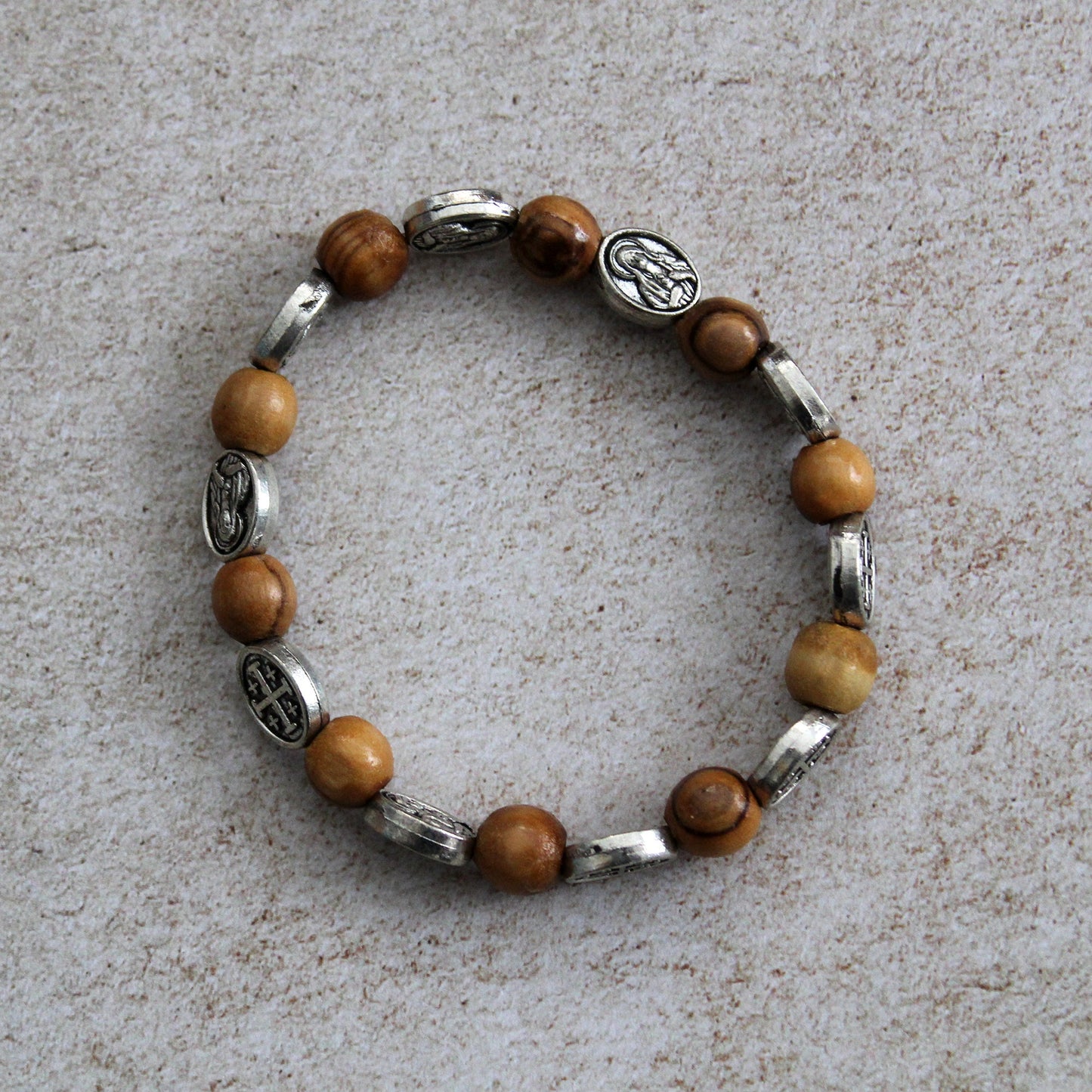 Get Two Sacred Energies Unite Christian Protection Bracelet with Natural Wood Beads, Olive Wood Healing & Spiritual Energy Jewelry; Unisex