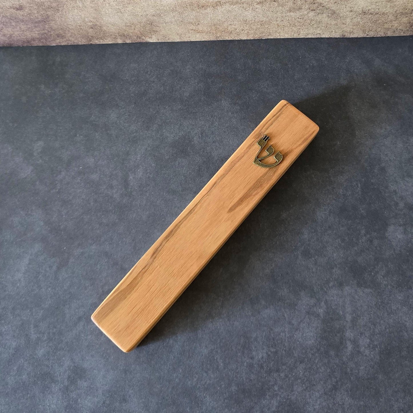 6.7" / 17cm Handcrafted Olive Wood Mezuzah - Bronze Shin Detail - Sacred Jewish Home Protection - Rosh Hashanah Gift