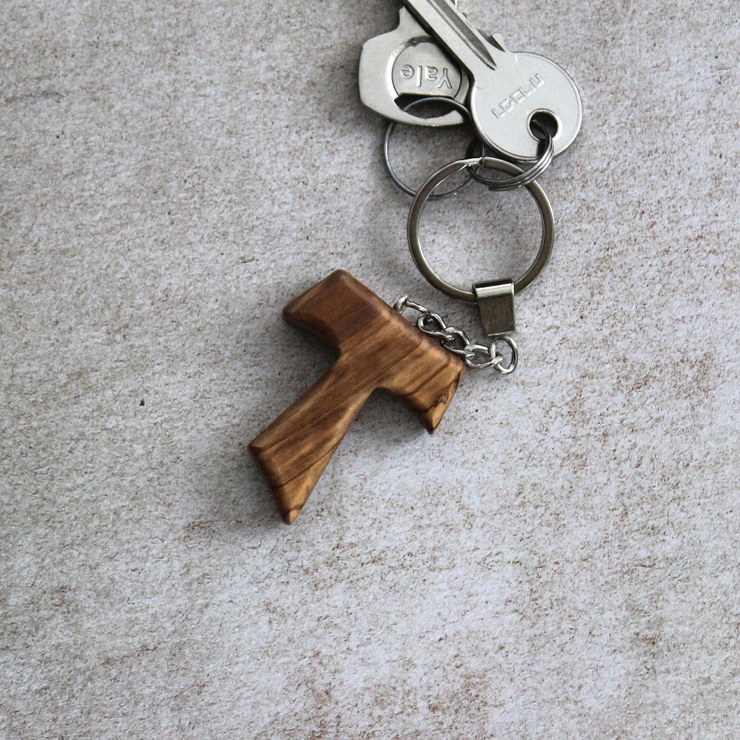 Two Handmade Tau Cross Keychain, Olive Wood Christian Keychain, Made in Jerusalem Holy Land, Wooden Cross Unique Keychain Gift