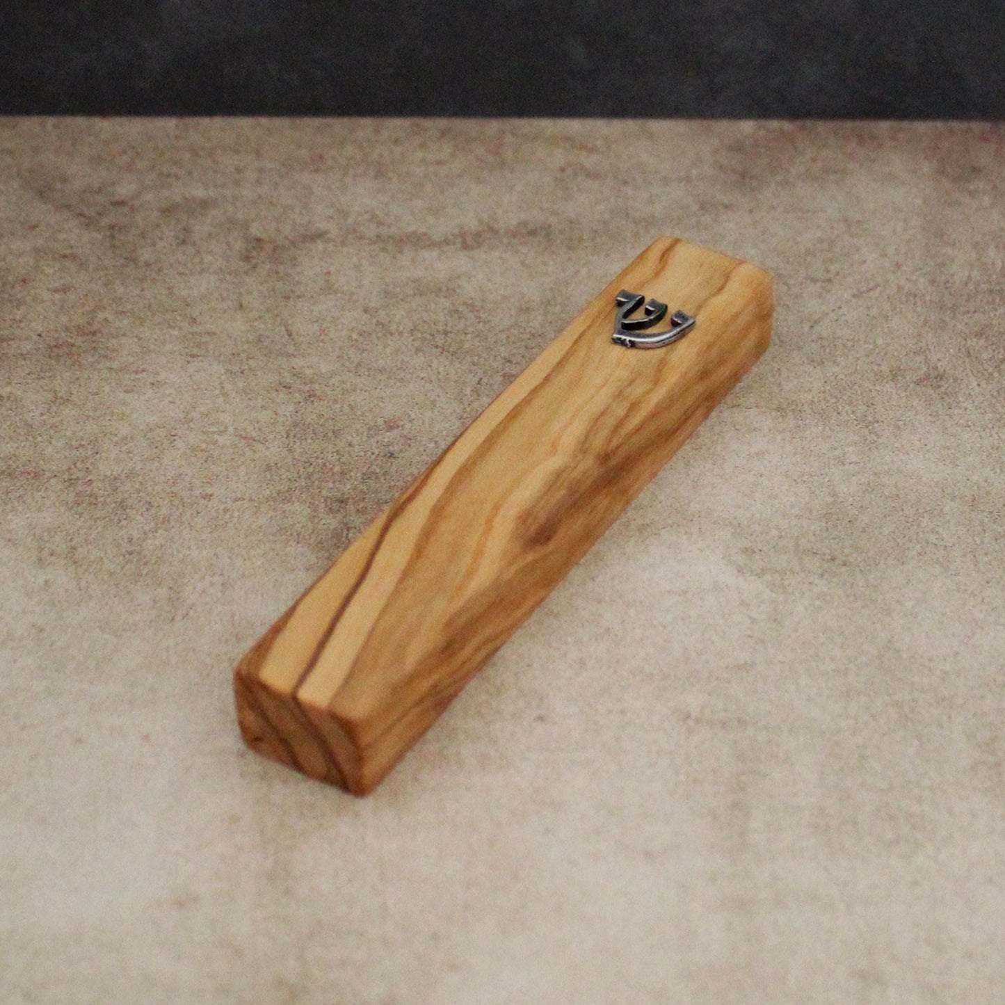 10cm Olive Wood Mezuzah Case from Jerusalem With the Letter "SHIN" and a Scroll, Gift for Jewish Housewarming