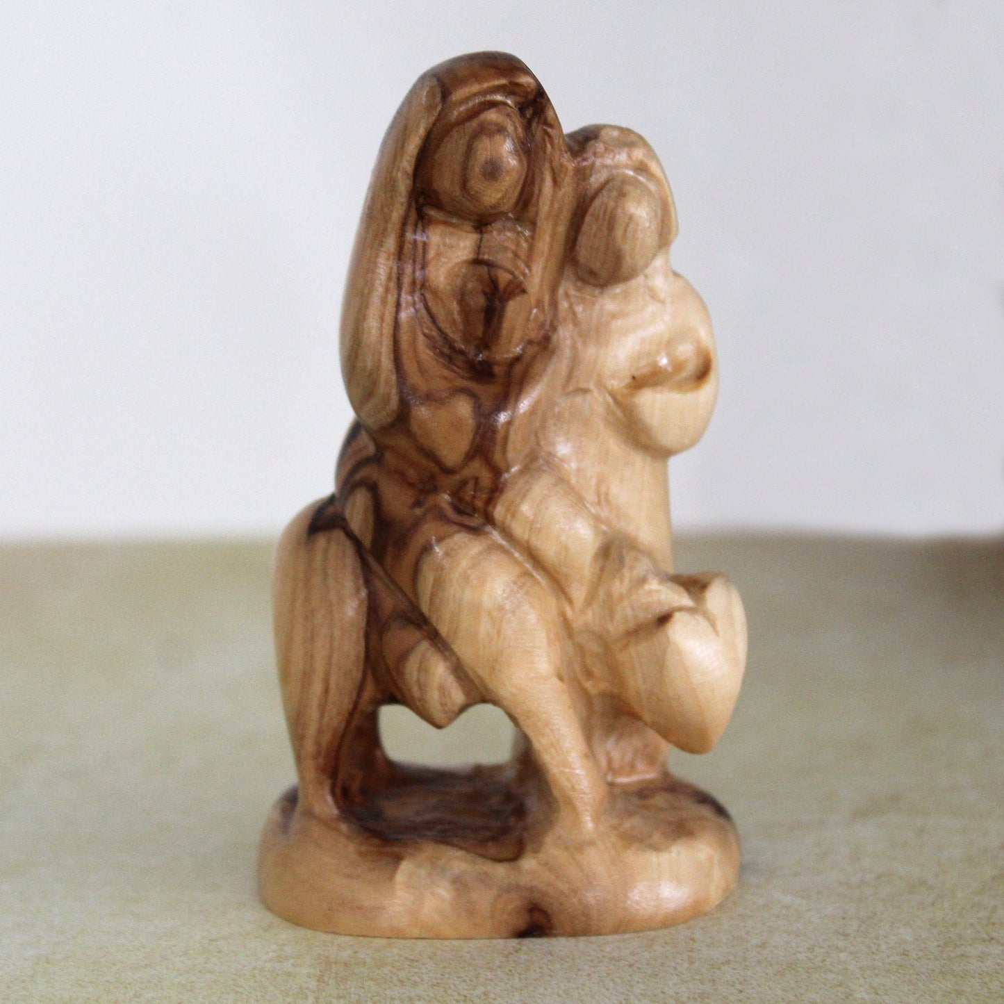Hand Carved Faceless Wooden Sculpture of Joseph, Maria, and Jesus Fleeing to Egypt. Religious Gift, Home Decor & Christian Housewarming Gift