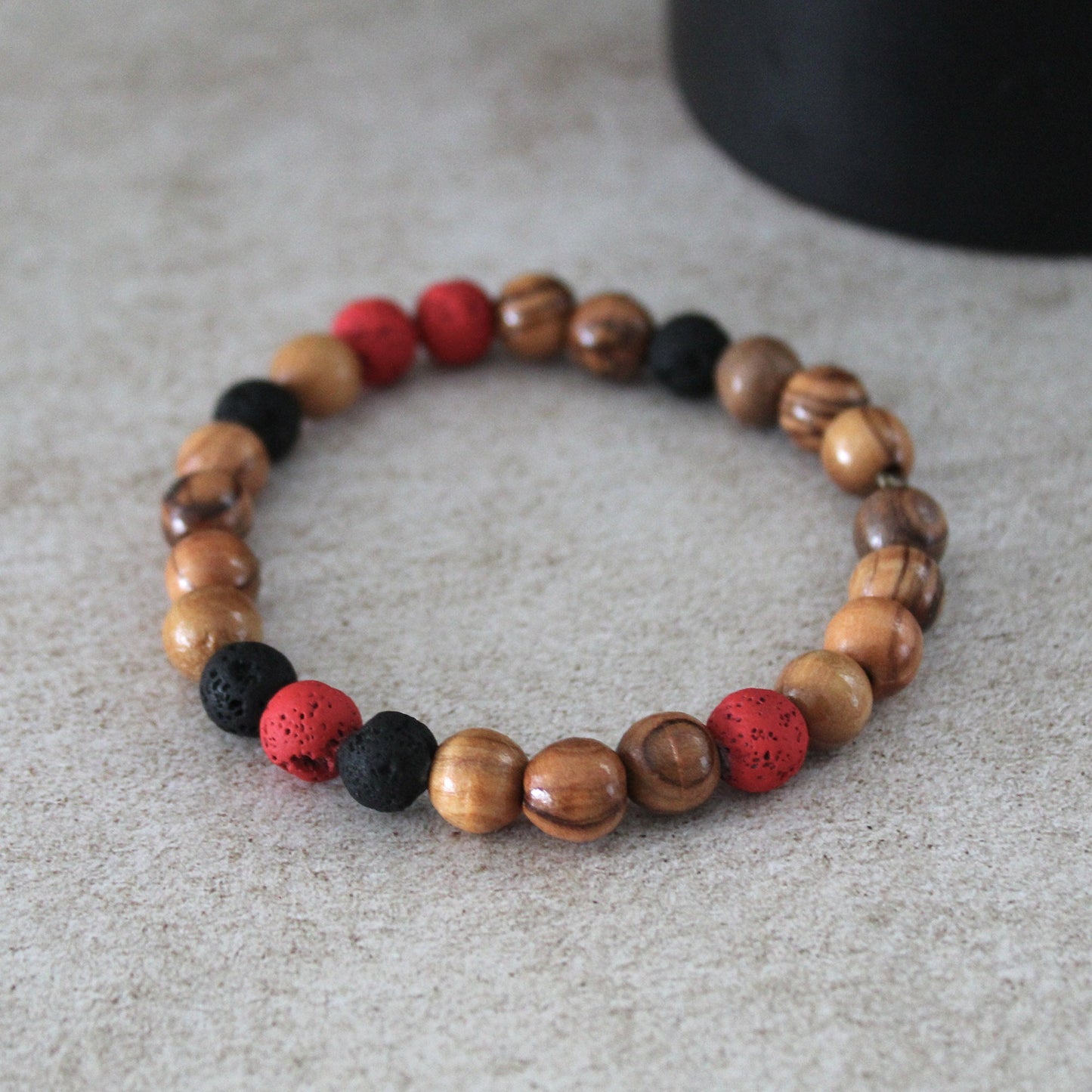 Handcrafted Hebrew Jewelry from Israel, Volcanic Lava Bracelet, Unisex Bracelet With Olive Wood Beads