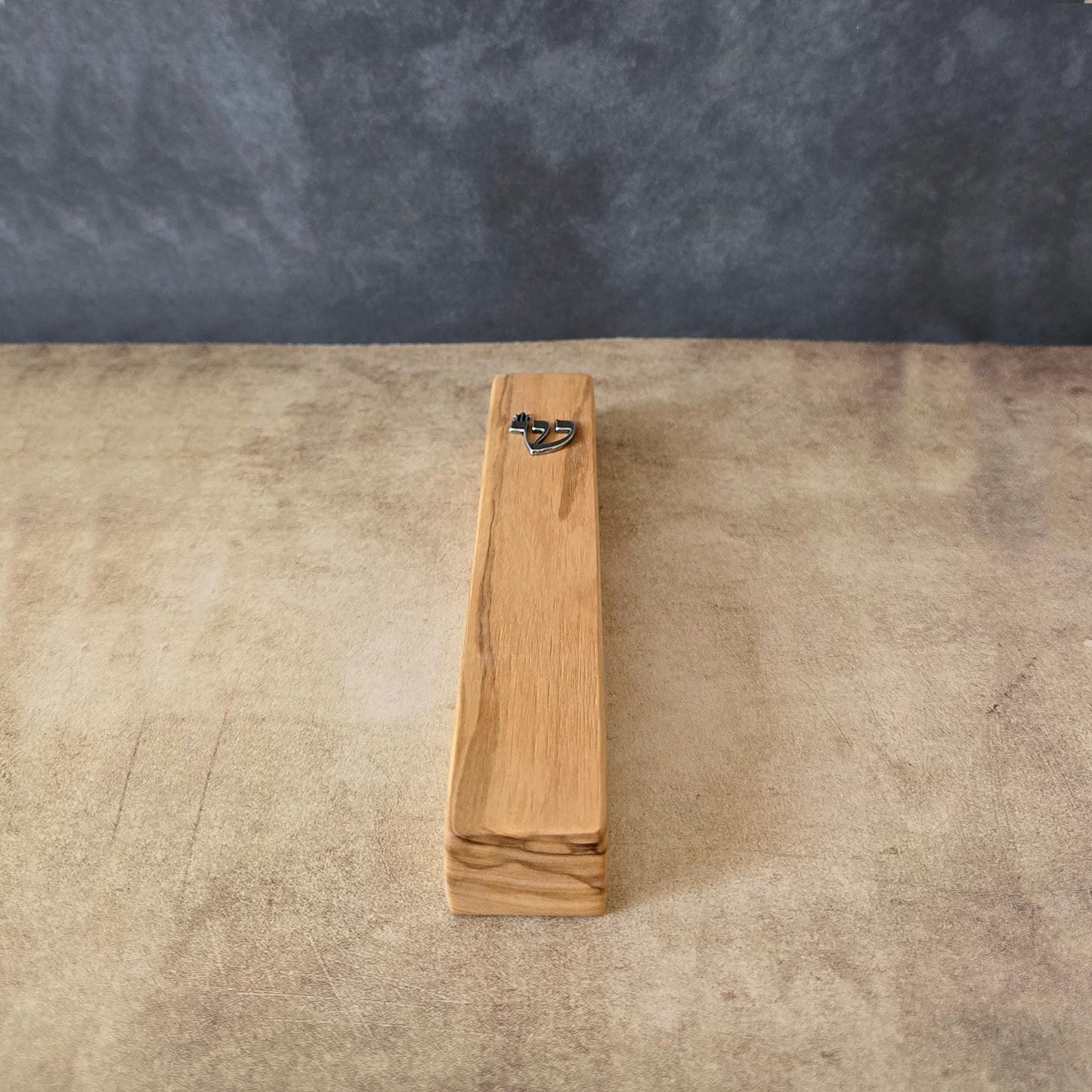 6.7" / 17cm Olive Wood Mezuzah Case with Silver Shin & Scroll - Elegant Jewish Doorpost Blessing - New Home Gift