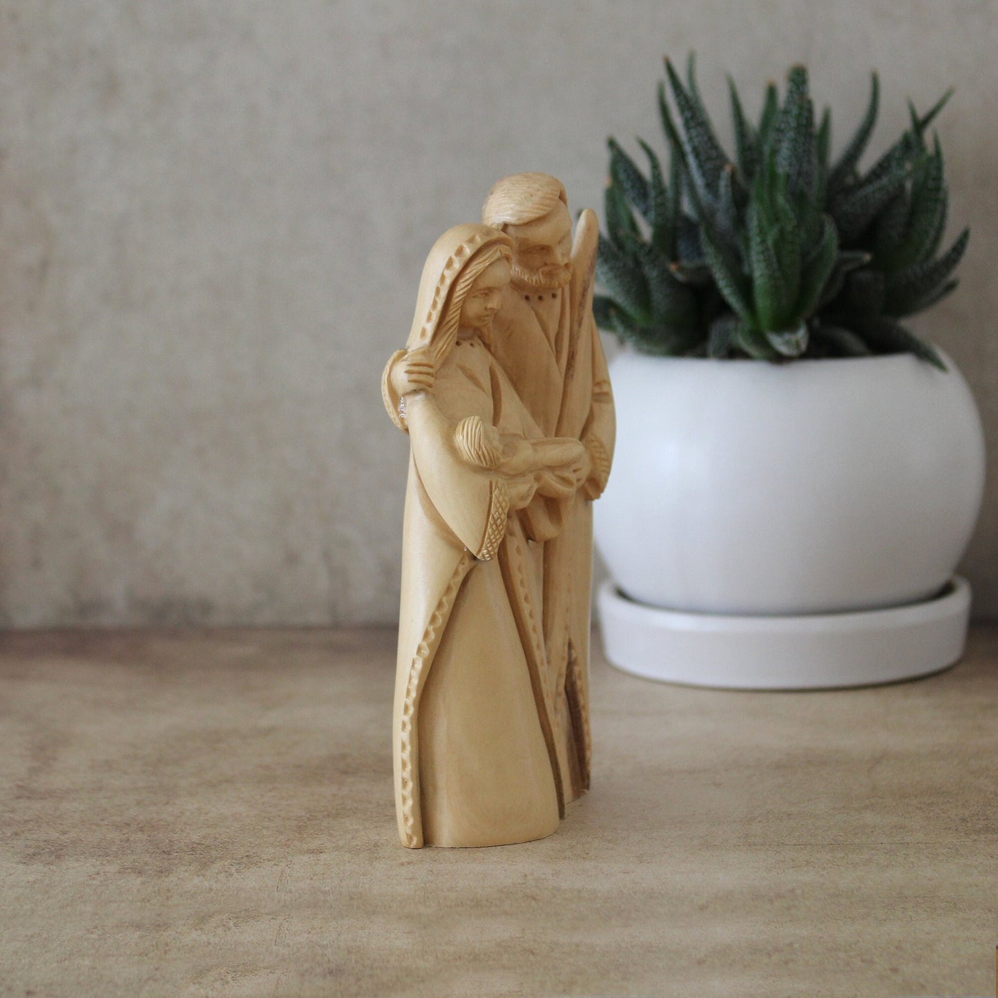 Olive Wood Holy Family, a Hand Carved Statue of Baby Jesus St Mary & Josef From Jerusalem Unique Gift From the Holy Land