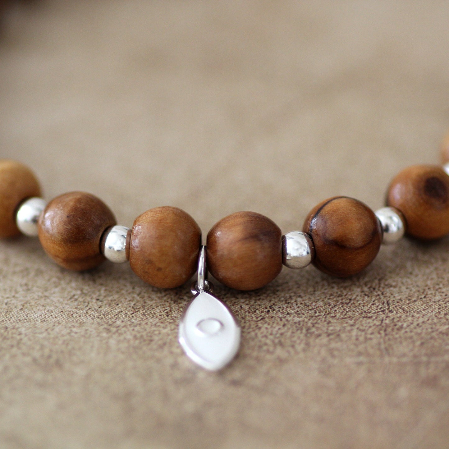 925 Silver Beads with White Fish, Olive Wood Beads Round Bracelet, Trendy Bracelet for Mother's Day, Christmas Gift