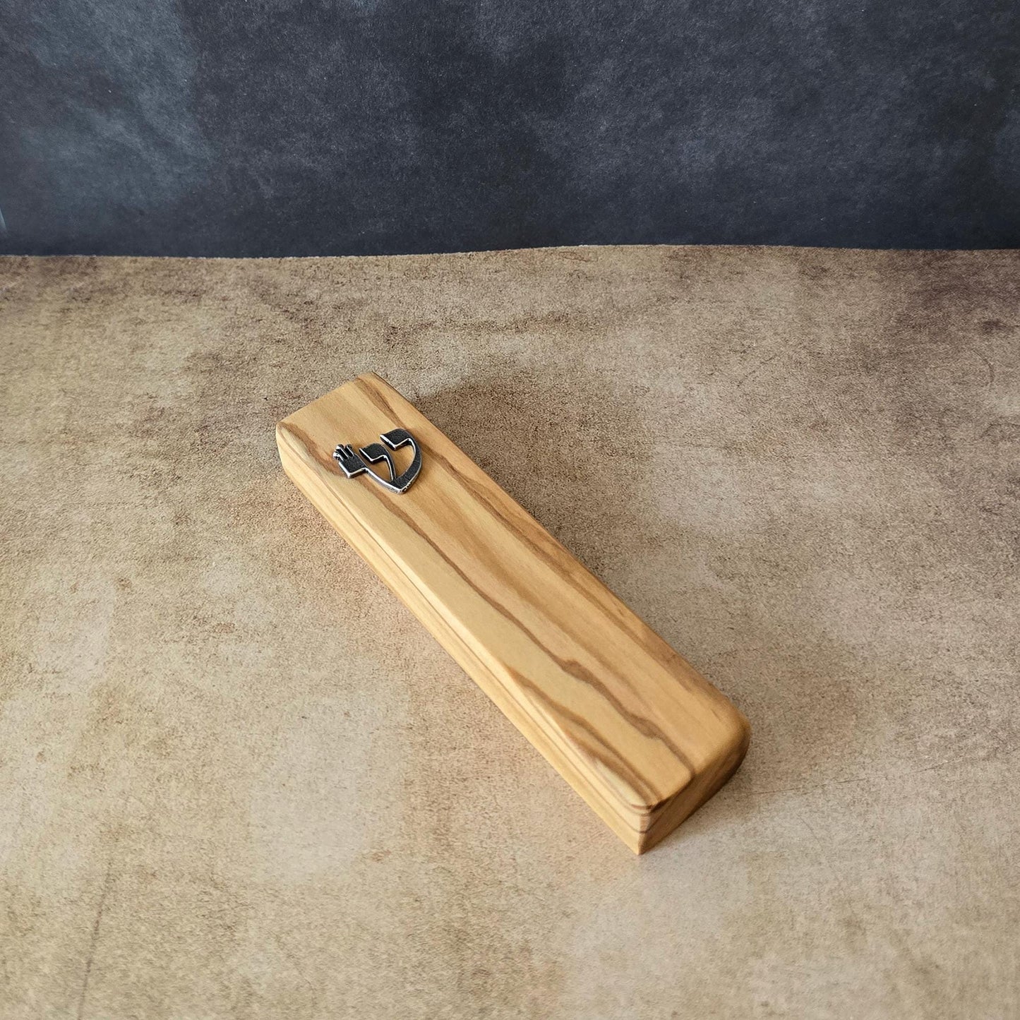 5.5" / 14cm Olive Wood Mezuzah with Silver Shin - Handcrafted Jewish Door Blessing - Perfect Housewarming Gift