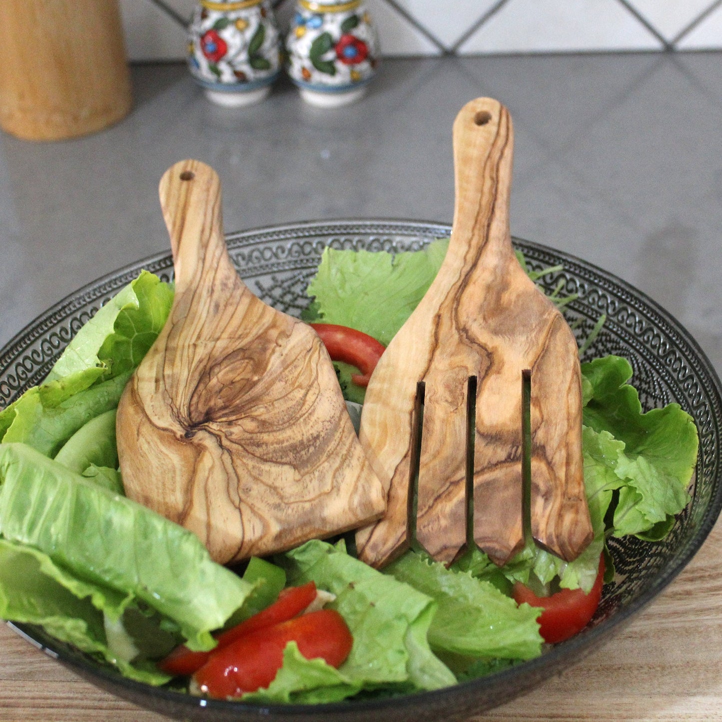 8" Hand-Carved Wooden Utensils Set | Kitchen Cooking Salad Spoons | Handmade Wood Utensils | Rustic Wooden Spoon & Spatula