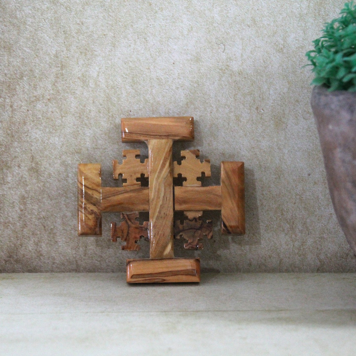 3" Wall Olive Wood Jerusalem Cross, Hand Crafted Wooden Cross from holy land Jerusalem, Religious Gift, New Home Gift, And Home Decor