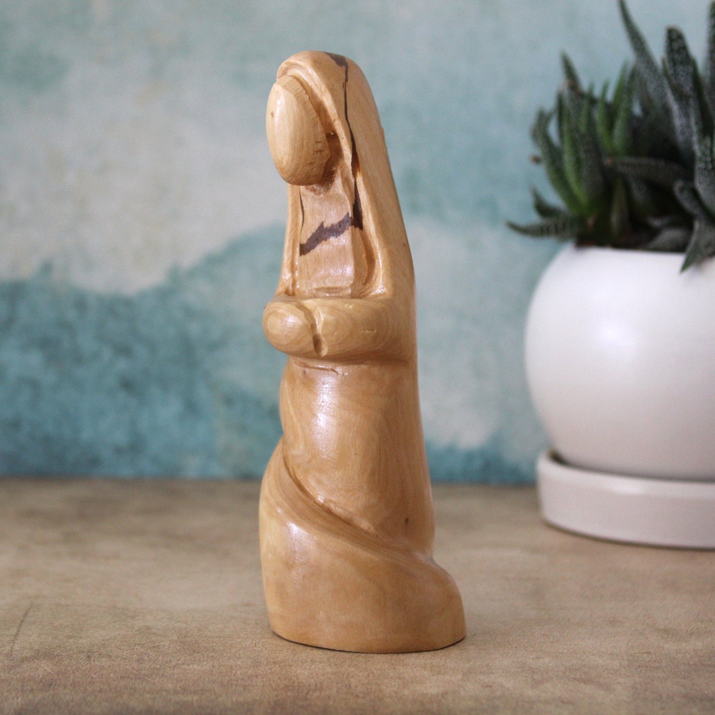 Handmade Sculpture of the Virgin Mary Made of Olive Wood, Housewarming Gift, Christmas Gift, and a Religious Gift for a Christian Home Decor