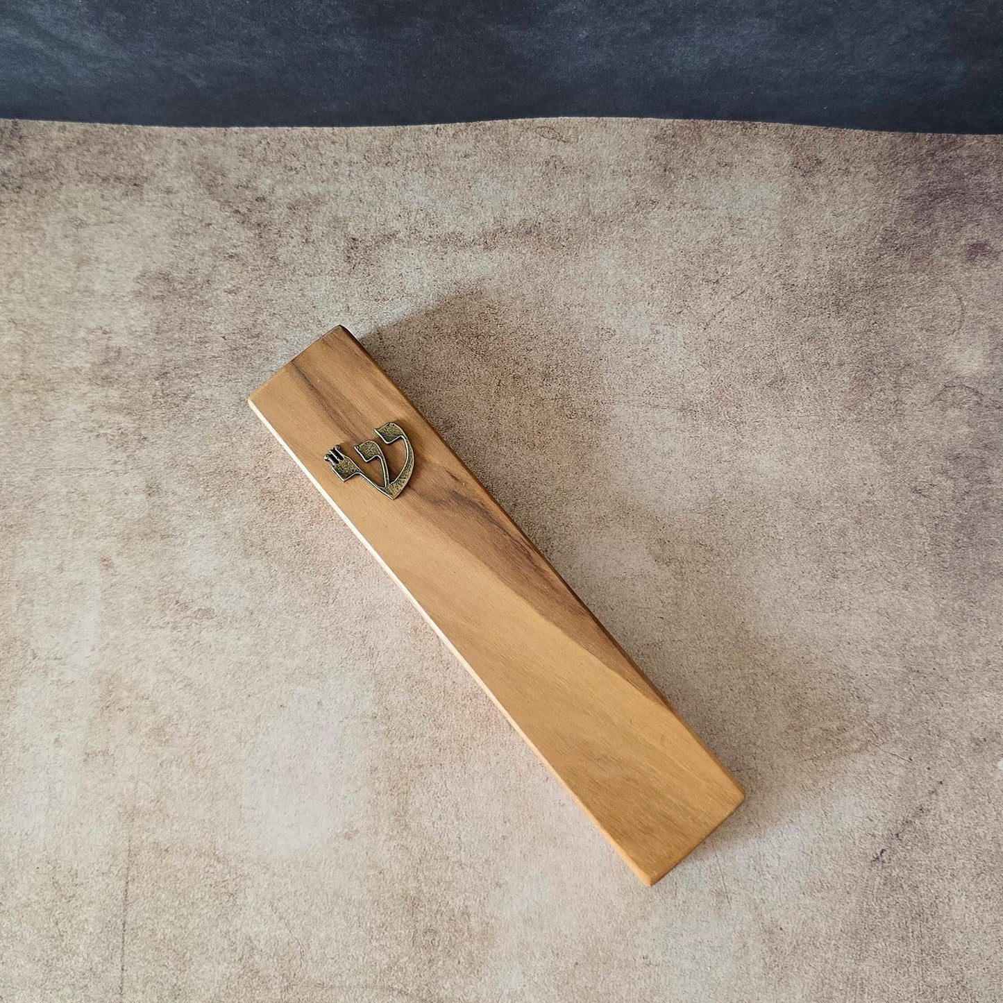 5.5" / 14cm Natural Olive Wood Mezuzah - Bronze Hebrew Shin Letter - Wedding Gift - Traditional Home Protection