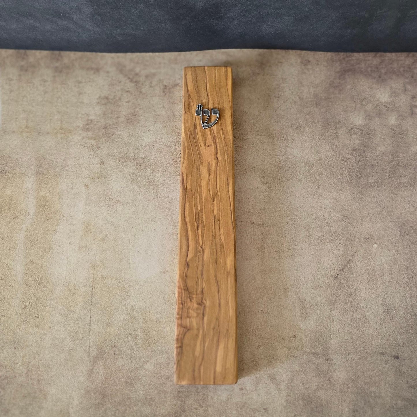 8.6" / 22cm Olive Wood Mezuzah with Silver Shin & a Scroll, Handcrafted Jewish Door Blessing, Perfect Housewarming Gift, Traditional Judaica