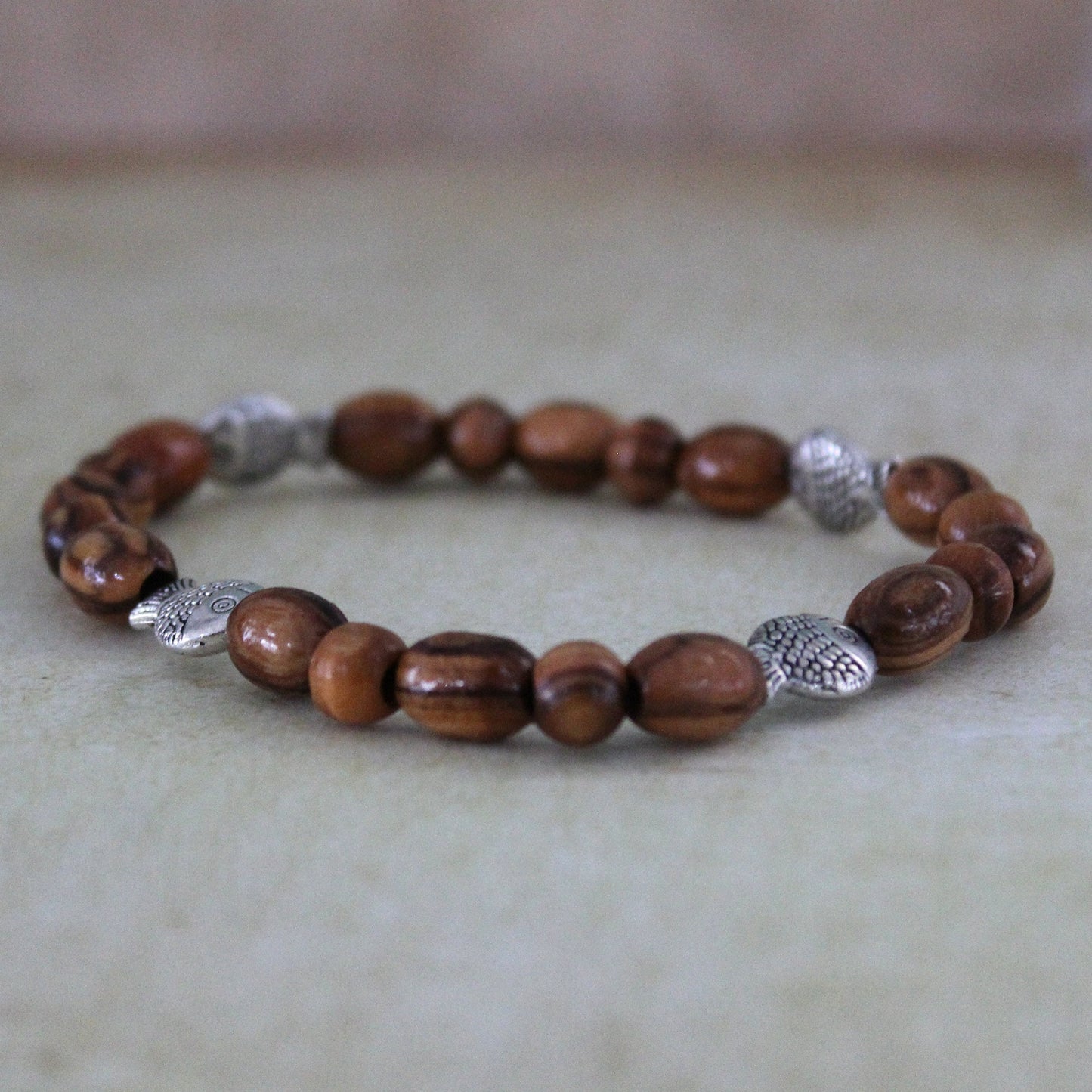 Get Two Handmade Olive Wood Beads Bracelet, Made in the Holy Land Jerusalem, Wooden Bracelet for Woman/Men, Religious Confirmation gift