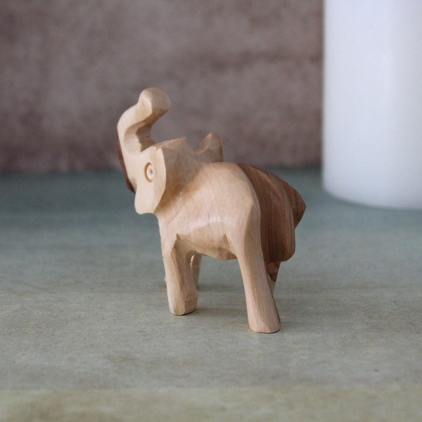 3.7" Hand-Carved Olive Wood Elephant Figurines – Made in Jerusalem, Holy Land Craftsmanship for Elegant Home Decor
