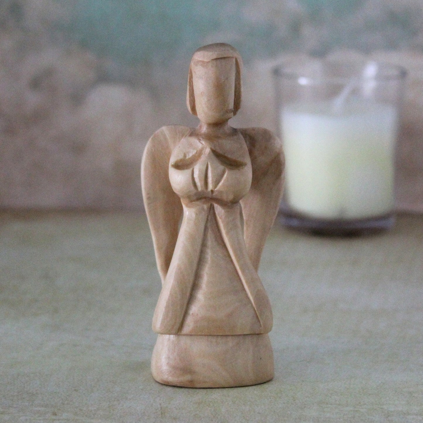 Handcrafted Olive Wood Praying Angel Statue, Handmade Angel Statue Made in Holy Land Jerusalem, Handheld Angel for protection Religious Gift