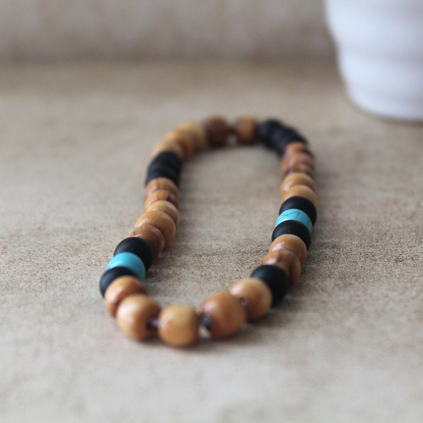 Unisex Olive Wood Beads Bracelet - Handcrafted Hebrew Protection Jewelry from Israel