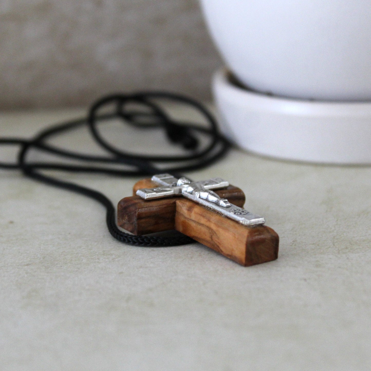 Handmade Natural Olive Wood Cross Metal Crucifix, Wooden Cross Jerusalem Holy Land, Catholic Christian Religious Gift, Crucifix Necklace