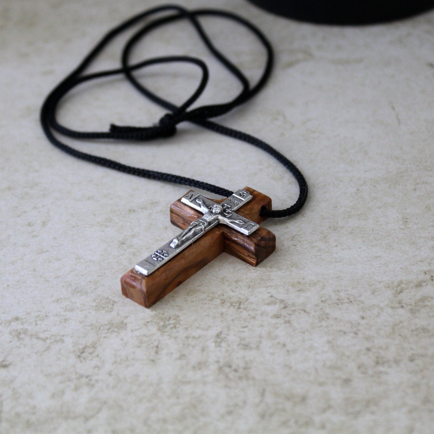 Handmade Natural Olive Wood Cross Metal Crucifix, Wooden Cross Jerusalem Holy Land, Catholic Christian Religious Gift, Crucifix Necklace