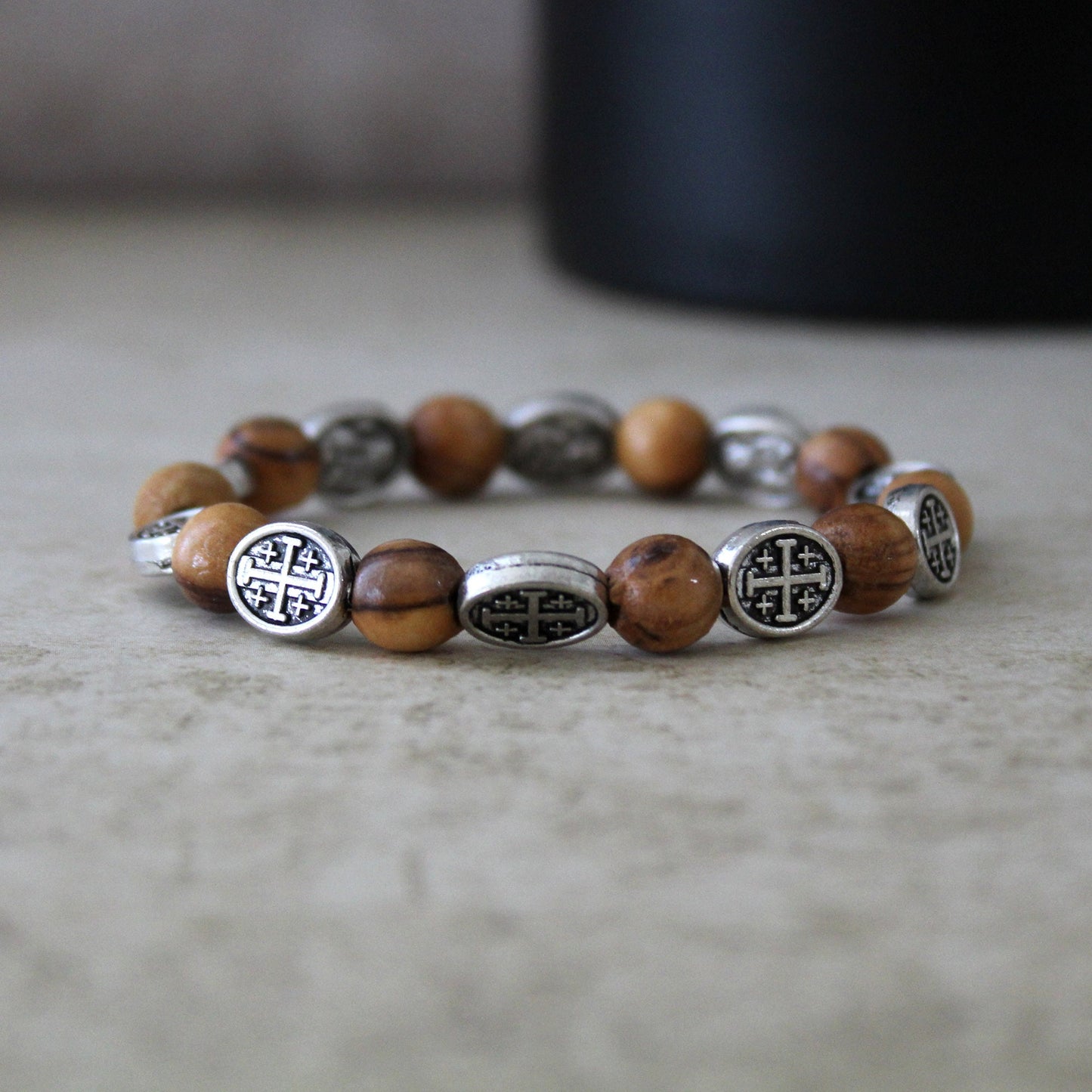 Get Two Sacred Energies Unite Christian Protection Bracelet with Natural Wood Beads, Olive Wood Healing & Spiritual Energy Jewelry; Unisex