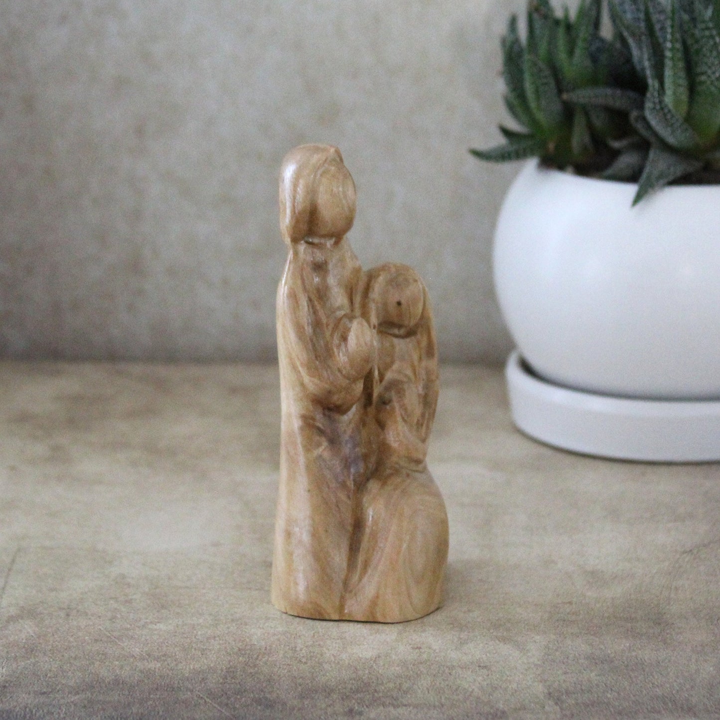 Olive Wood Faceless Holy Family Sculpture, Joseph, Virgin Mary and Jesus, A Religious Gift, Housewarming Gift, New Home Gift & Home Decor