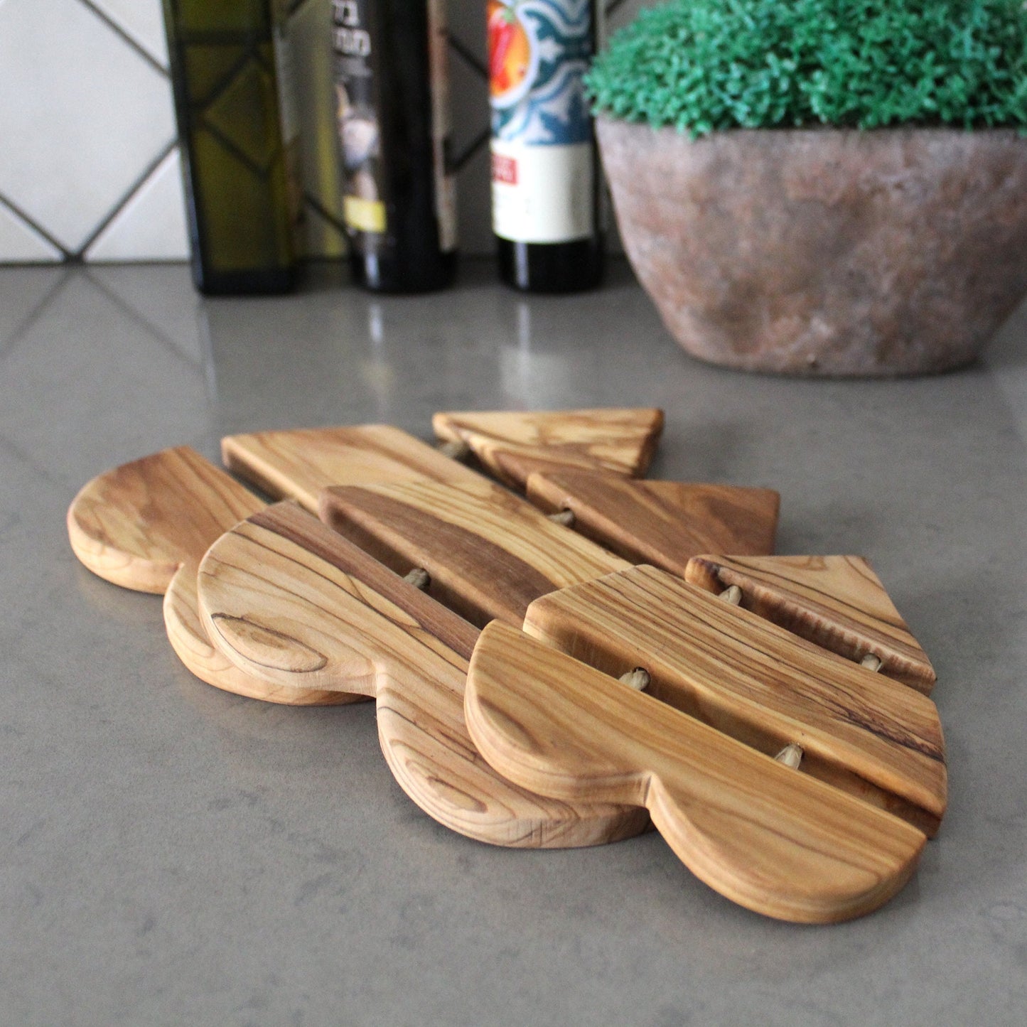 Wooden Coasters for Glasses, Cups or Candles. With Natural Waterproof coating Olive Wood from Sustainable Sources. Set of 3